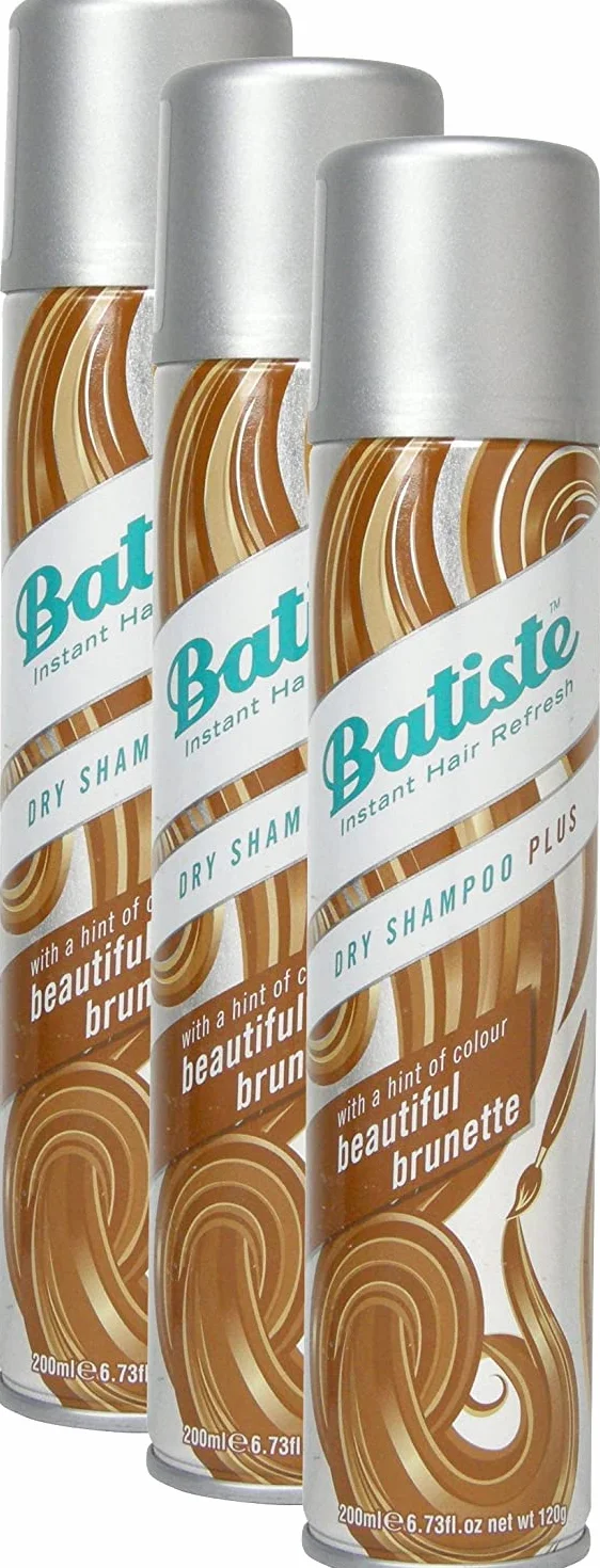 Batiste Suchy szampon Dry Shampoo Beautiful Brunette z nutą farby do włosów brunetek, świeże włosy do wszystkich rodzajów włosów, 3 sztuki w opakowaniu 2 + 1 (3 x 200 ml)