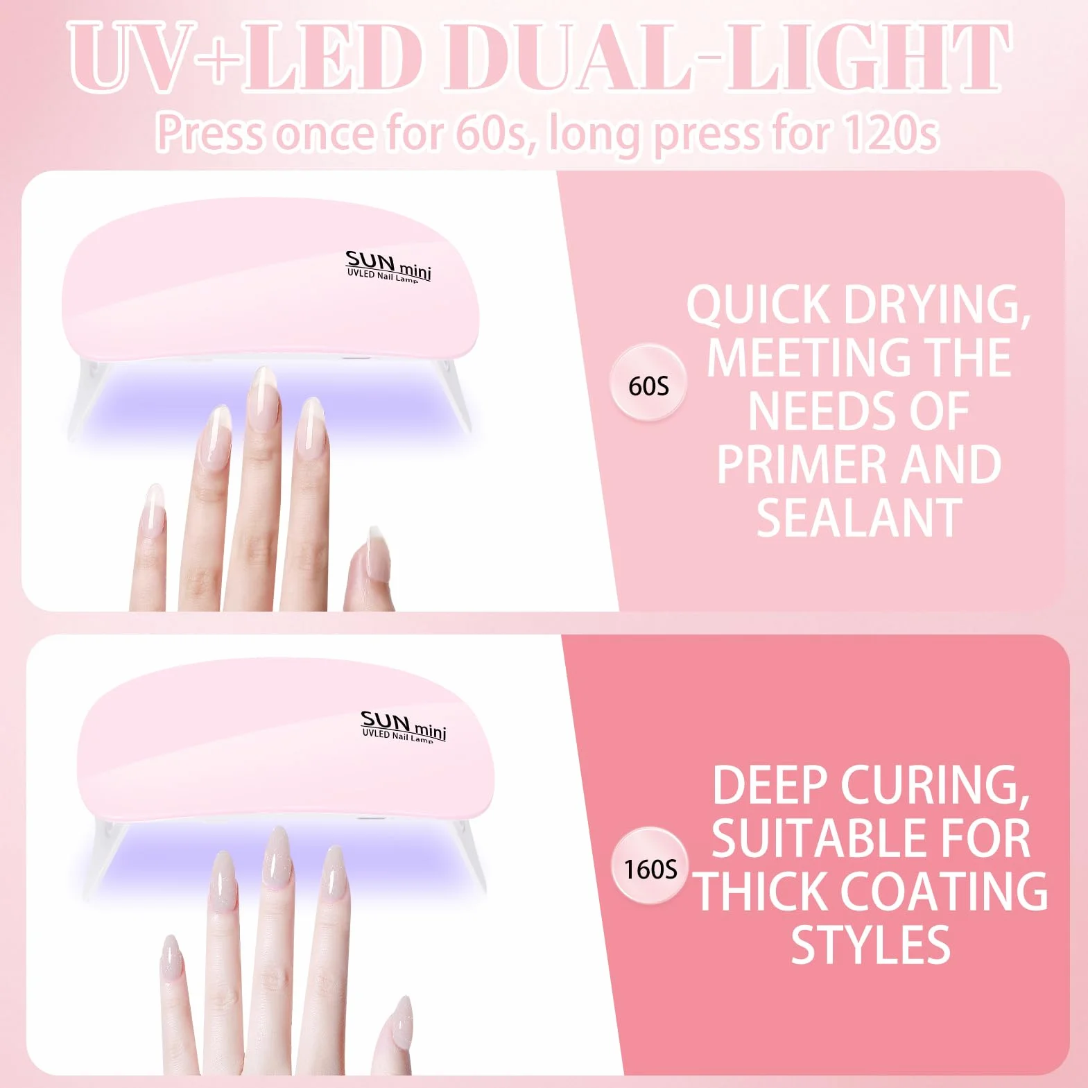 Pavlleen Mini lampa UV LED do paznokci, suszarka do paznokci z przewodem USB, przenośna suszarka żelowa Petit składana z zegarem 60 i 120 sekund do salonu paznokci, domu, podróży (różowy)