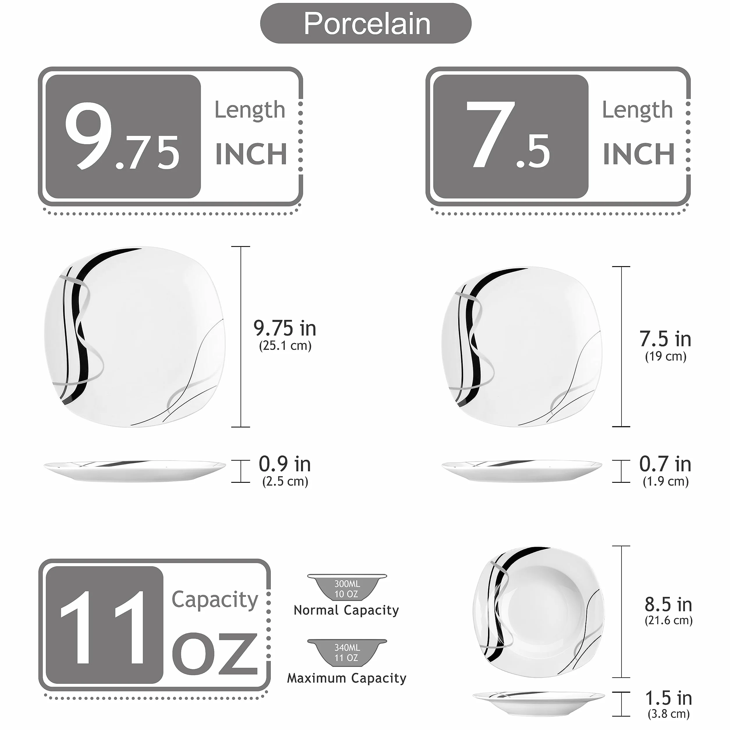 VEWEET „Fiona” 36-częściowy porcelanowy serwis stołowy, po 12 talerzy deserowych, talerzy głębokich i talerzy płaskich, dla 12 osób