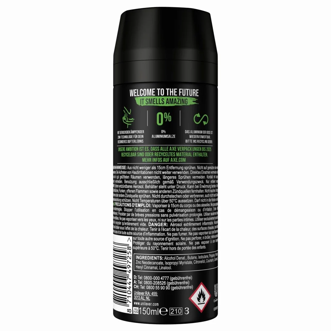 AXE Afryka dezodorant w sprayu do ciała z ochroną 48H przed zapachem ciała, bez soli aluminiowych, 12 sztuk