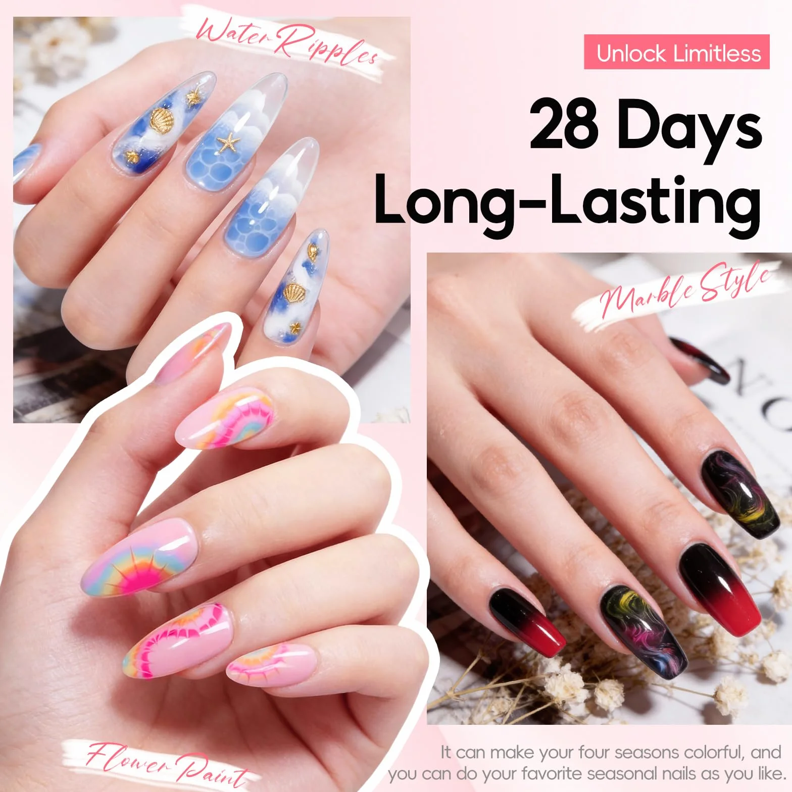 PEACECOLOR 15 ml żel do paznokci UV do rozprowadzania, przezroczysty marmurowy paznokieć, kwiaty, akwarela, nadruk kwiatowy, do manicure zrób to sam i dla początkujących