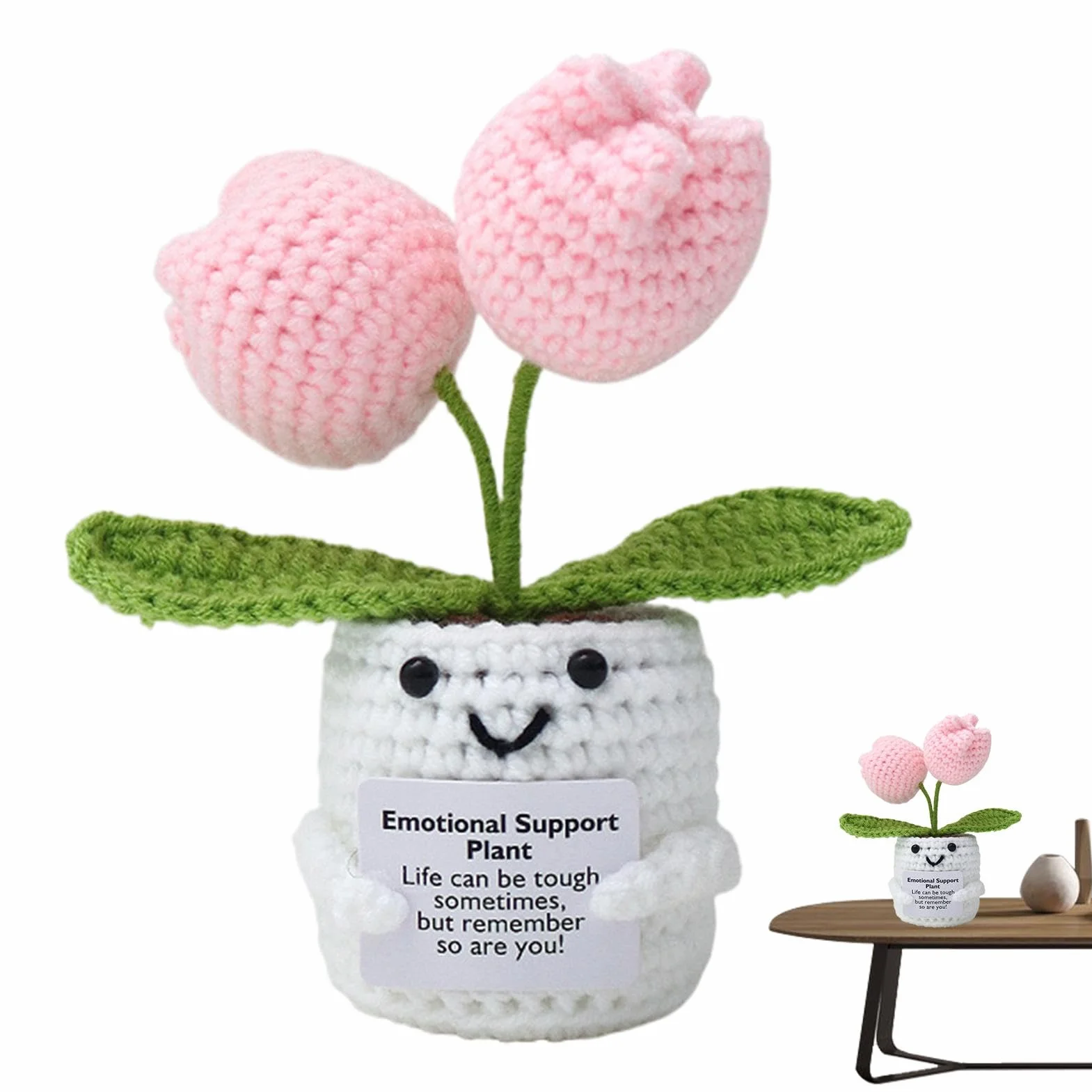 Inspirational Crochet Plant Doll, Soft Knitted Flower Toy, Stress Relief Gift for Men Women