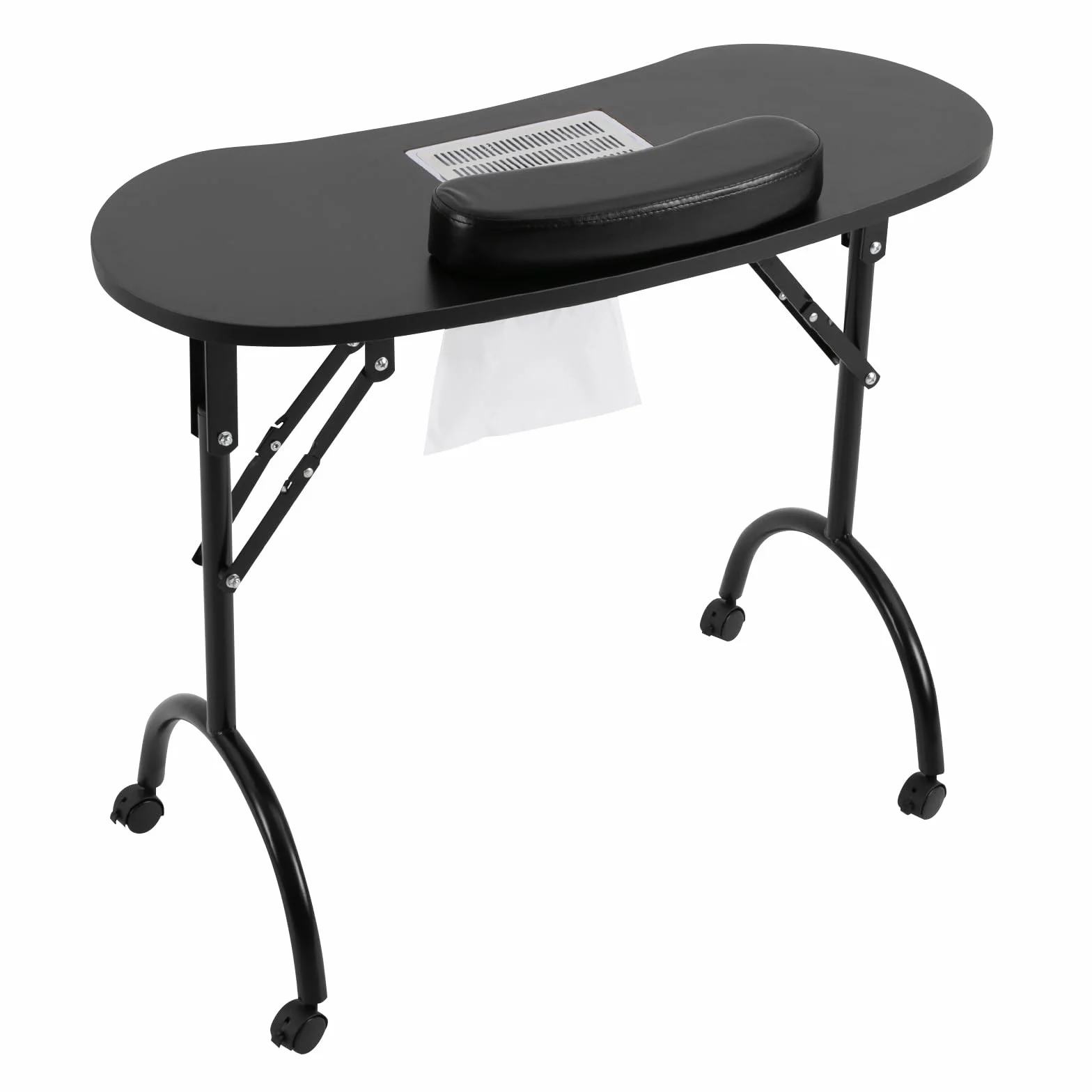 Stół do manicure z przyssawką, składany stolik do manicure z 3 workami do odkurzacza i wodoszczelną torbą do przenoszenia, nośność 30 kg, przenośny stolik do manicure (czarny)