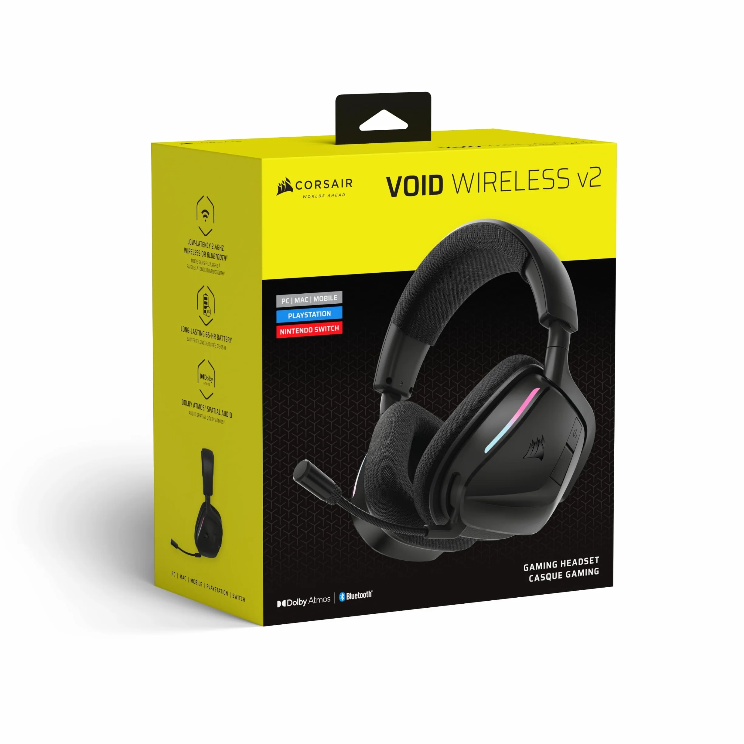 CORSAIR VOID v2 Bezprzewodowy zestaw słuchawkowy z Bluetooth do PC, PS5, PS4, Switch & Mobile - Dolby Atmos, czas pracy baterii 70 godzin, podwójne bezprzewodowe, szybkie ładowanie, węgiel