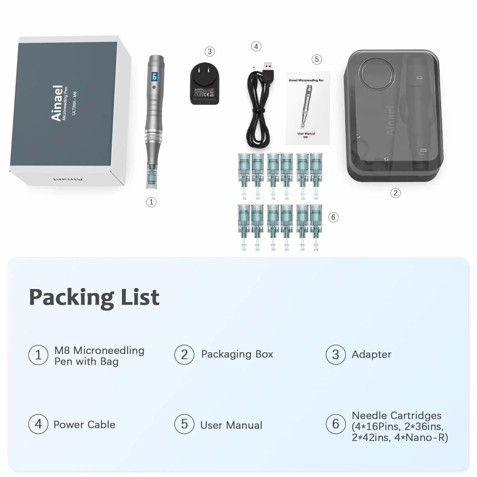 Ultima M8 Microneedling Pen, Professional Wireless Microneedle Machine Electric Adjustable Microneedling Pen Kit for Face Body Hair Beard Growth Gift for Women -12 Replacement Cartridges