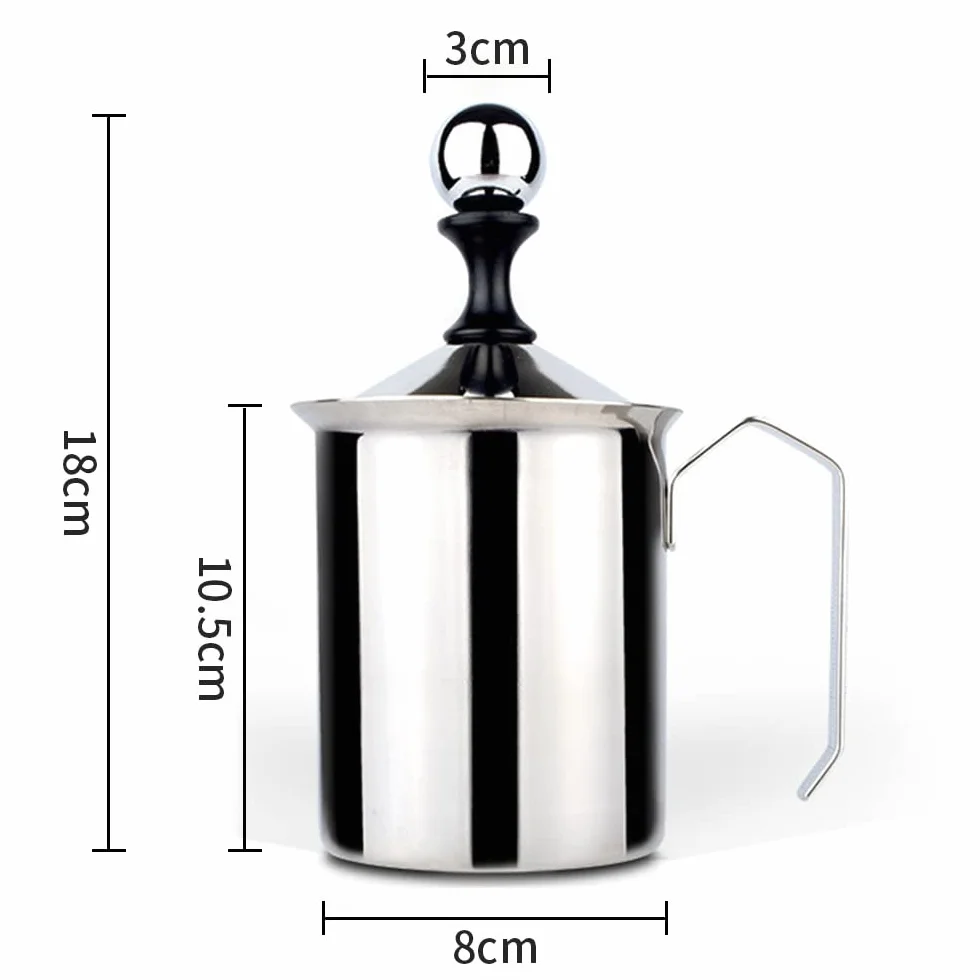 Newaner Spieniacz do mleka ze stali nierdzewnej Double Mesh 500 ml, ręczny, 8 x 8 x 18 cm, idealna pianka do mleka dzięki podwójnemu sitku i specjalnemu mechanizmowi dociskowemu