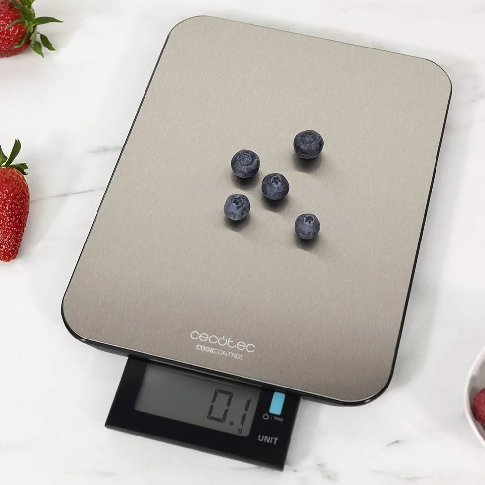 Cecotec Kuchenna cyfrowa waga kuchenna 9000 Waterproof, wysoka precyzja, stal nierdzewna, wodoodporna, bardzo duży i zdejmowany podświetlany wyświetlacz LCD, maksymalna pojemność 10 kg