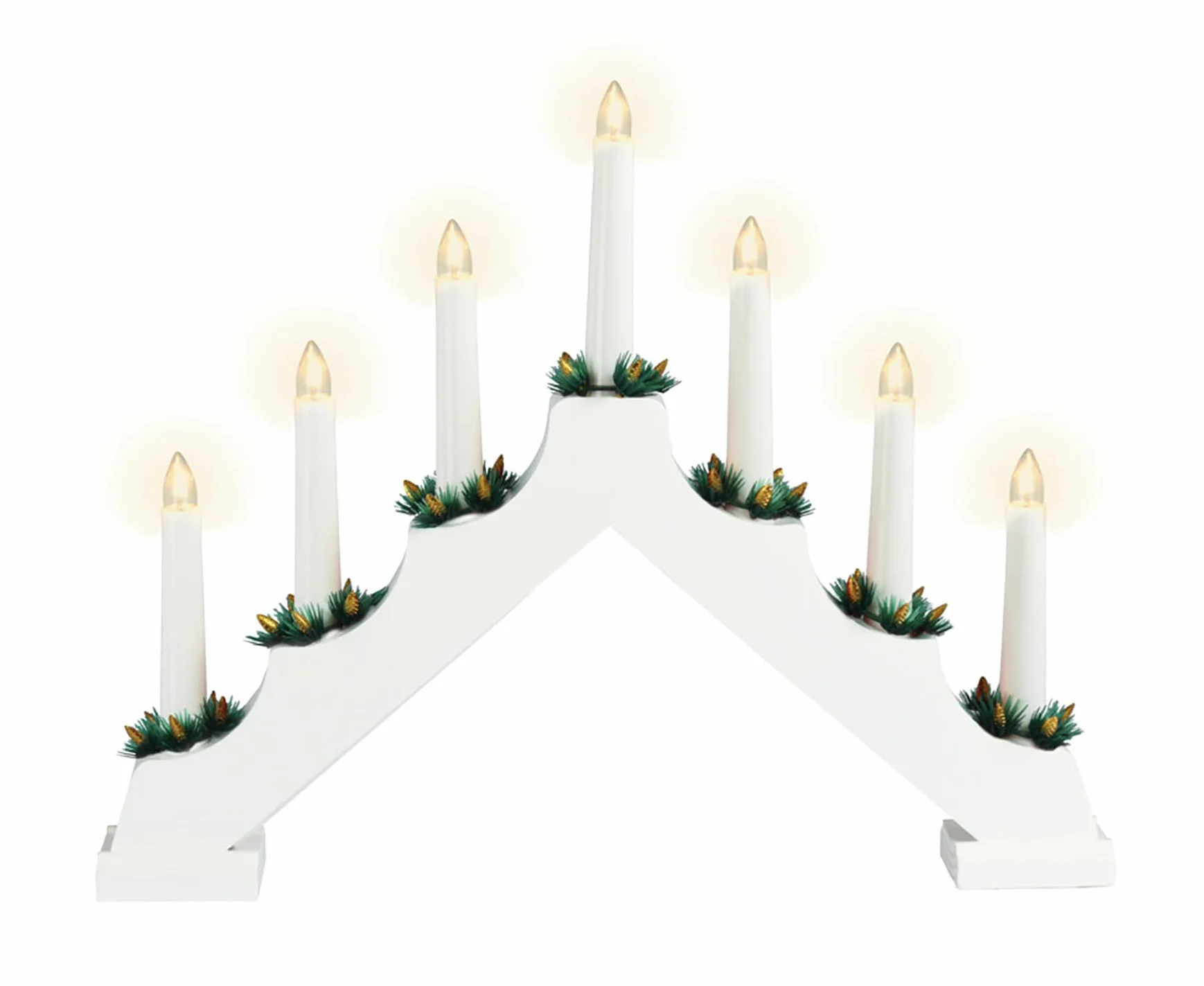 Drewniany łuk świetlny 39 cm z 7 świecami LED i timerem – biały – dekoracja bożonarodzeniowa z oświetleniem – świecznik adwentowy, łuk świetlny, mostek na świece, okno, dekoracja na baterie
