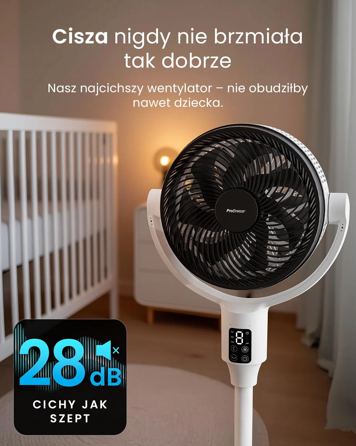 Pro Breeze AirFlo 111 cm wentylator stojący hybrydowy cichy 29 dB LED aplikacja pilot