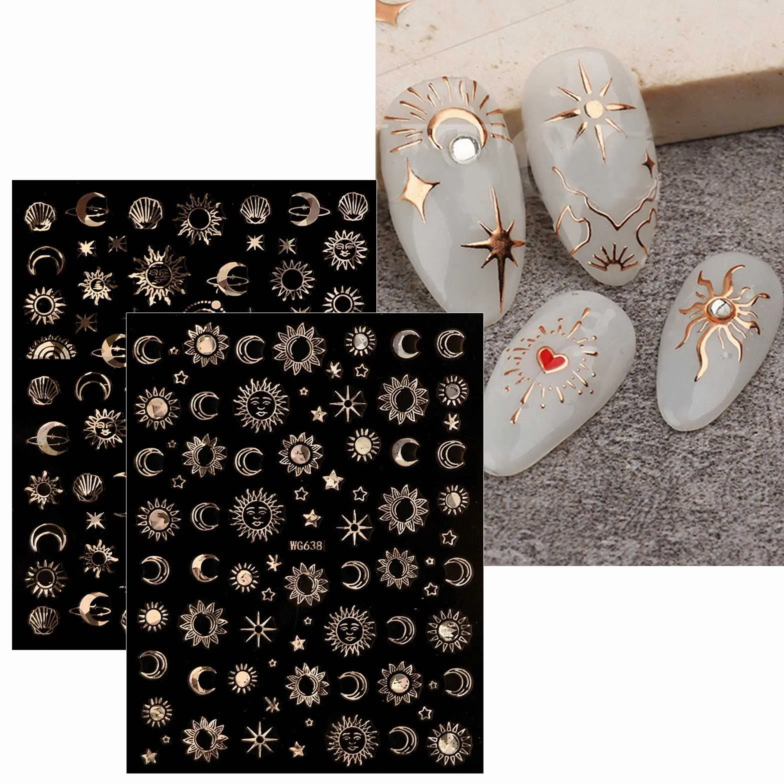 JMEOWIO Księżyc Gwiazda Słońce Nail Art Sticker 10 arkuszy naklejki na paznokcie samoprzylepne dekoracje do paznokci