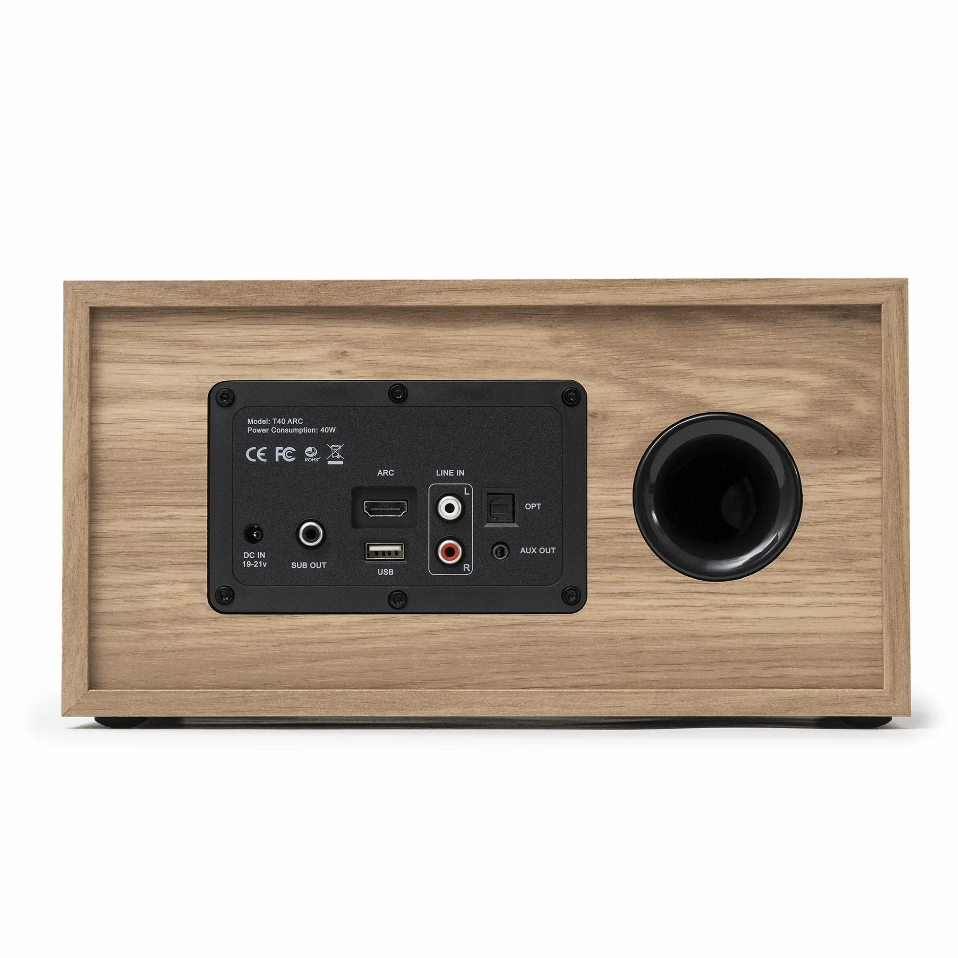 VULKKANO T40 ARC Aktywny Głośnik Stacjonarny o mocy 40 W, HDMI ARC, Bluetooth 5.0, RCA, AUX, USB, wyjście na subwoofer, pilot, Kompaktowy system głośników stereo do Telewizora, Brązowy