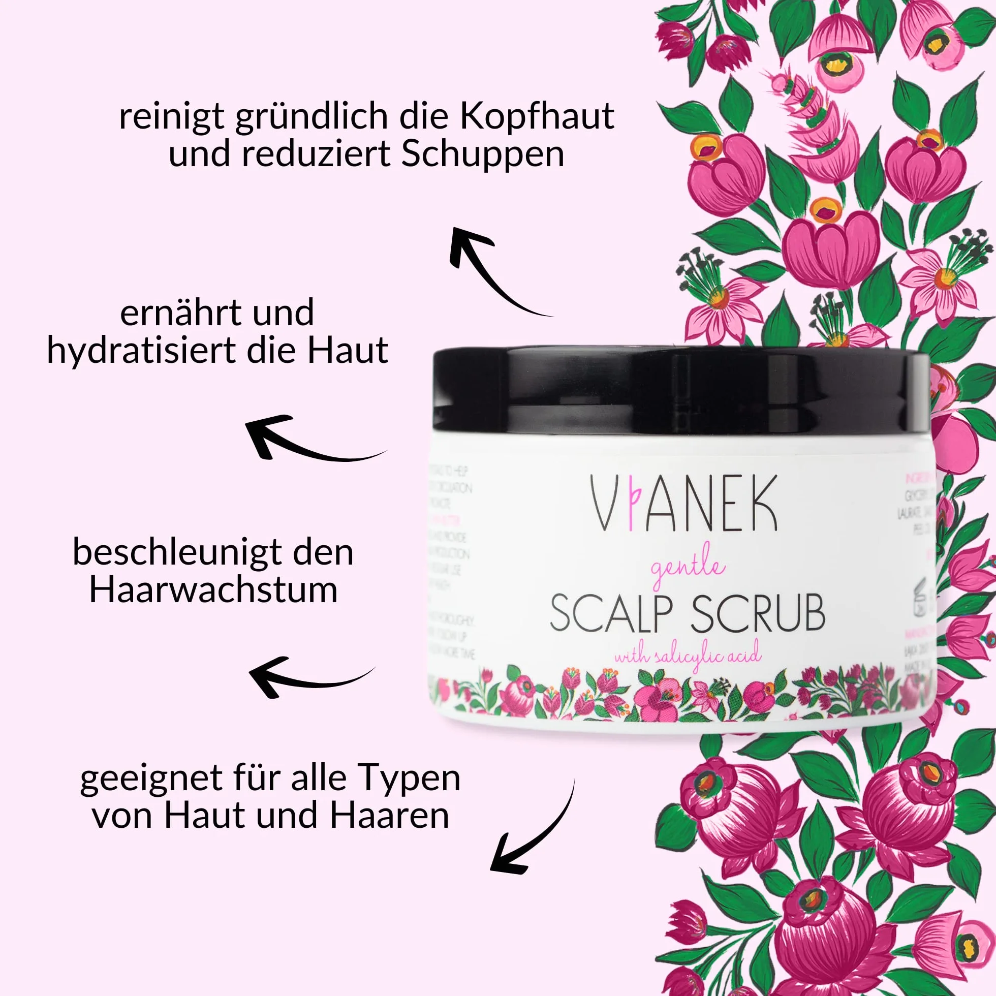 VIANEK Kojący peeling do skóry głowy 150 ml – Skalp Scrub do wszystkich rodzajów skóry – wegański naturalny kosmetyk z kwasem salicylowym do pielęgnacji skóry głowy