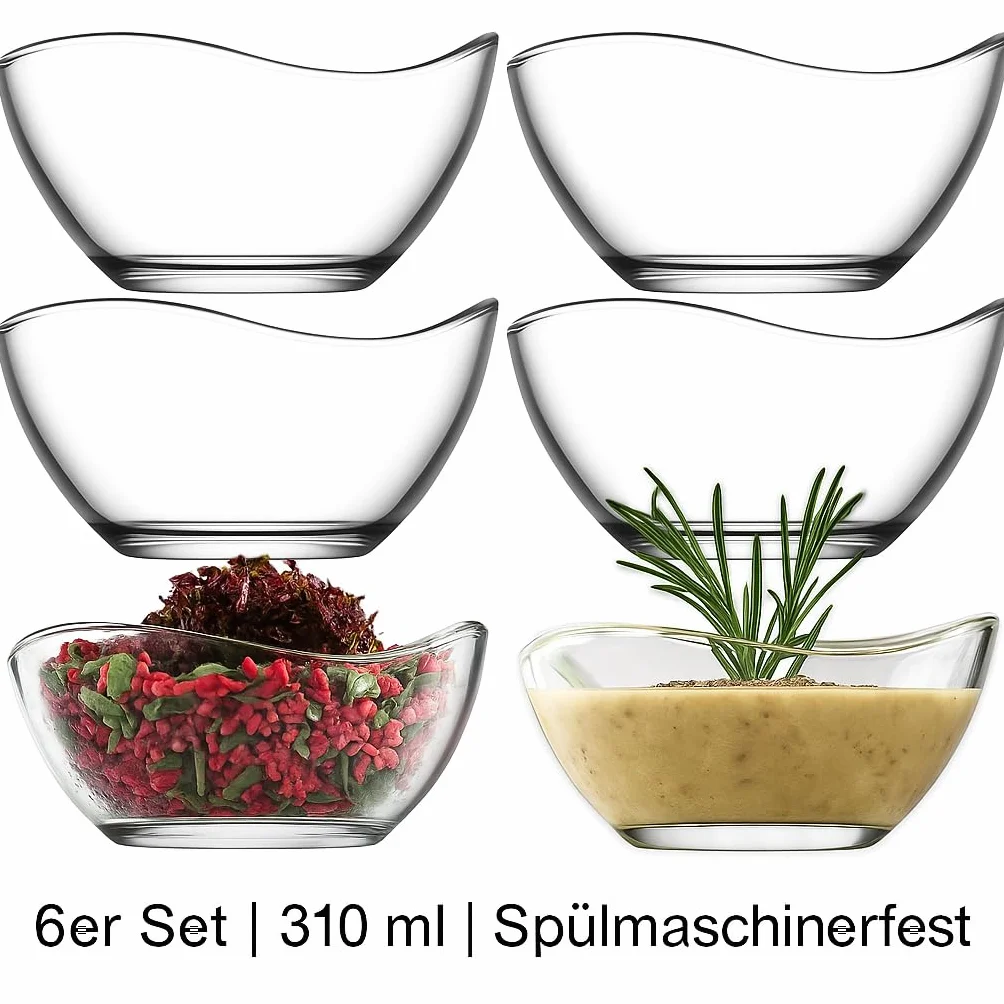 Szklane miseczki deserowe zestaw 6 sztuk 310 ml bezołowiowe do zmywarki