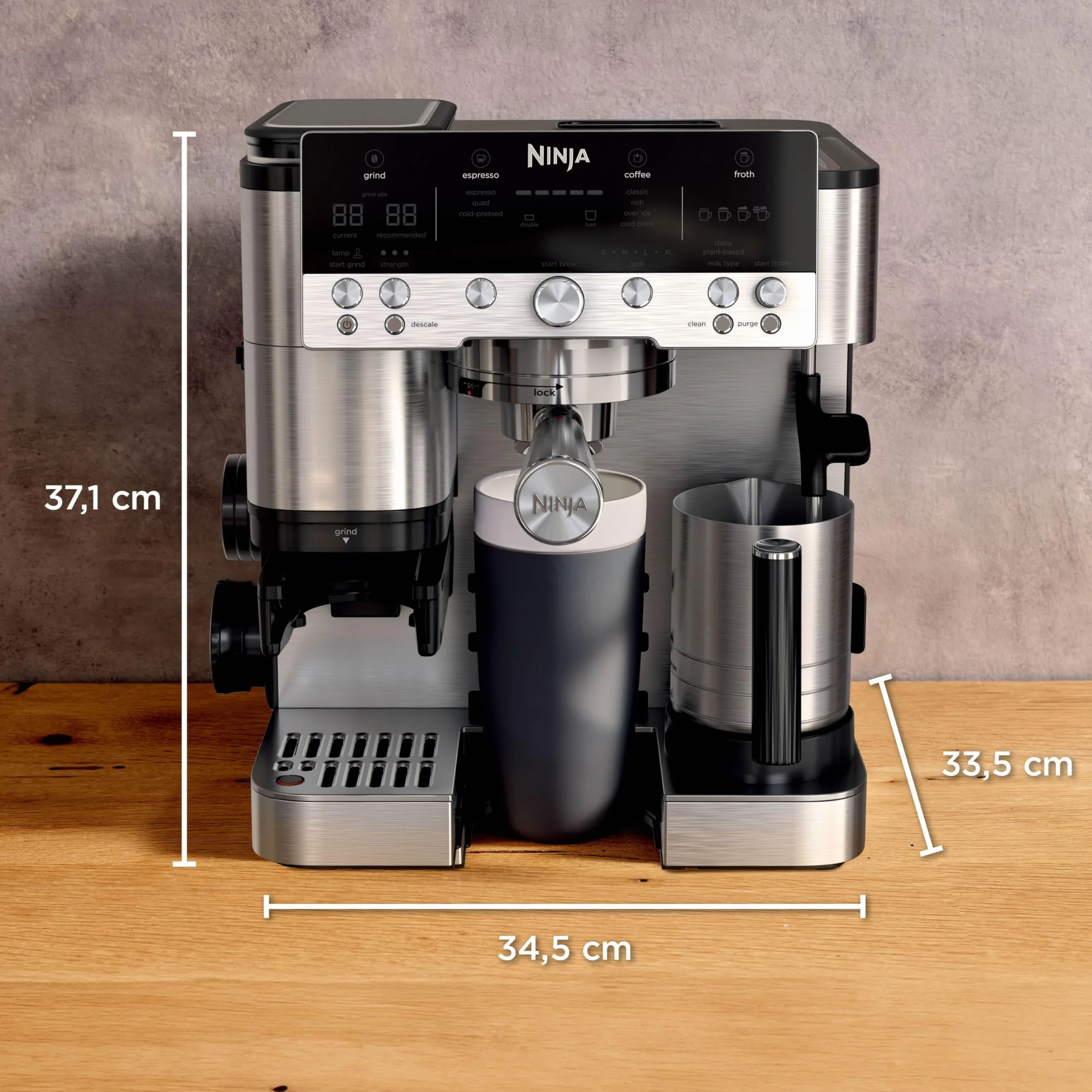 Ninja Luxe Premier Ekspres do kawy 3 w 1 ES601EU, latte, cappuccino, cold brew, espresso, wbudowany młynek, spieniacz do mleka, srebrny