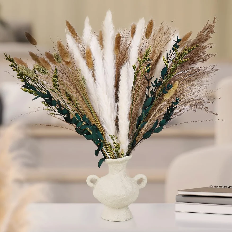 HOTUT naturalna trawa pampasowa 65 sztuk suszone kwiaty bukiet dekoracja Boho