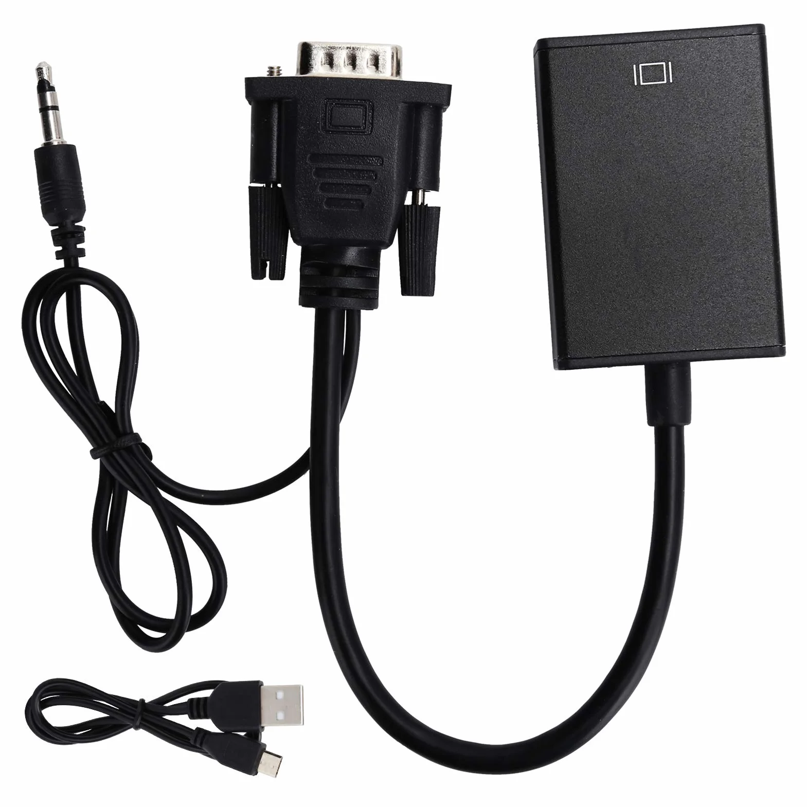 Konwerter VGA na HDMI, przenośny męski VGA （komputer, laptop） na HDMI żeński （telewizor, wyświetlacz, projektor） adapter Kabel analogowo-cyfrowy, obsługa 1080P / 60Hz(czarny)