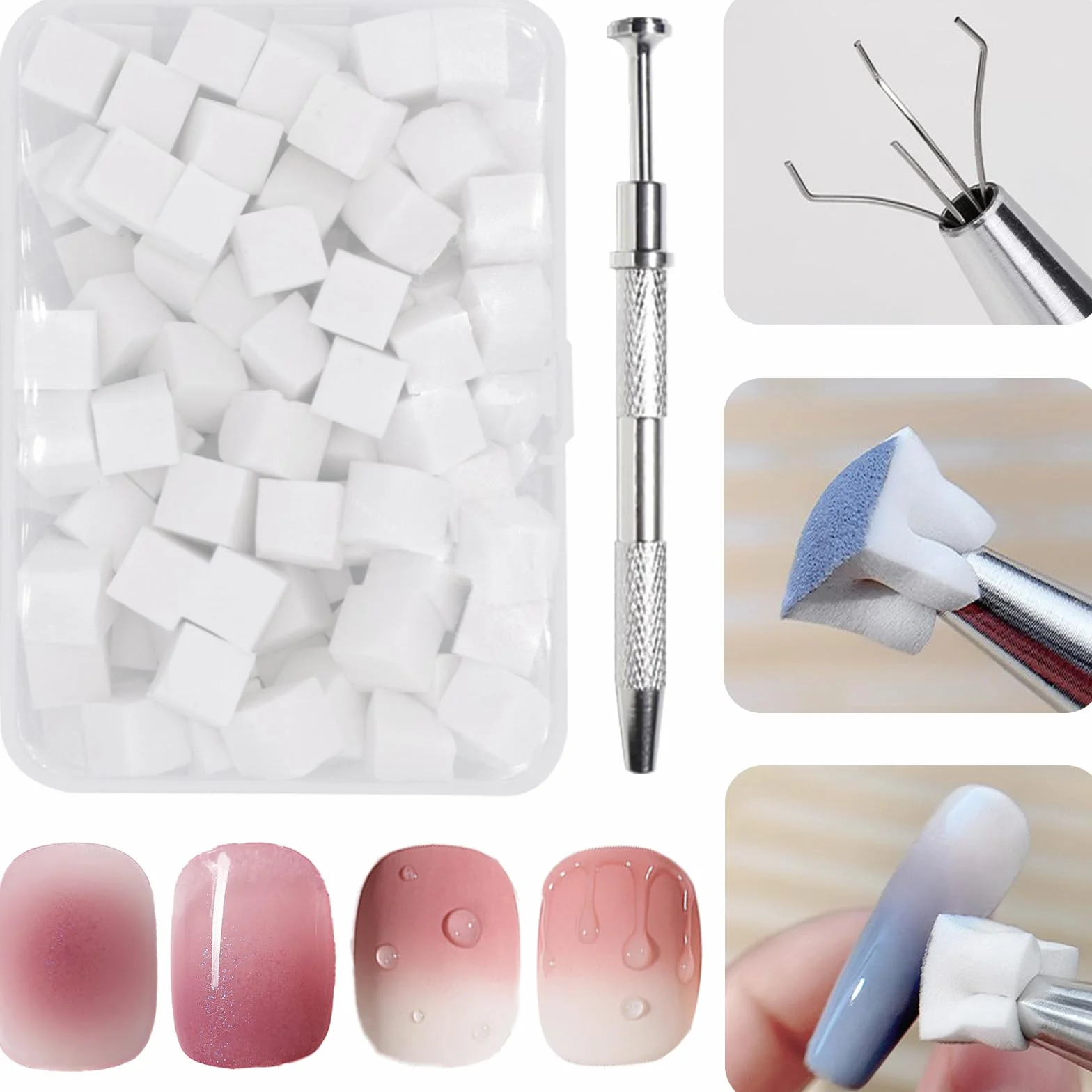 100 szt. gąbek do paznokci do metalu Grabber, pędzel do paznokci ombre, wzór ombre, narzędzia do zdobienia paznokci, gąbka do tworzenia różnych gradientowych wzorów do paznokci