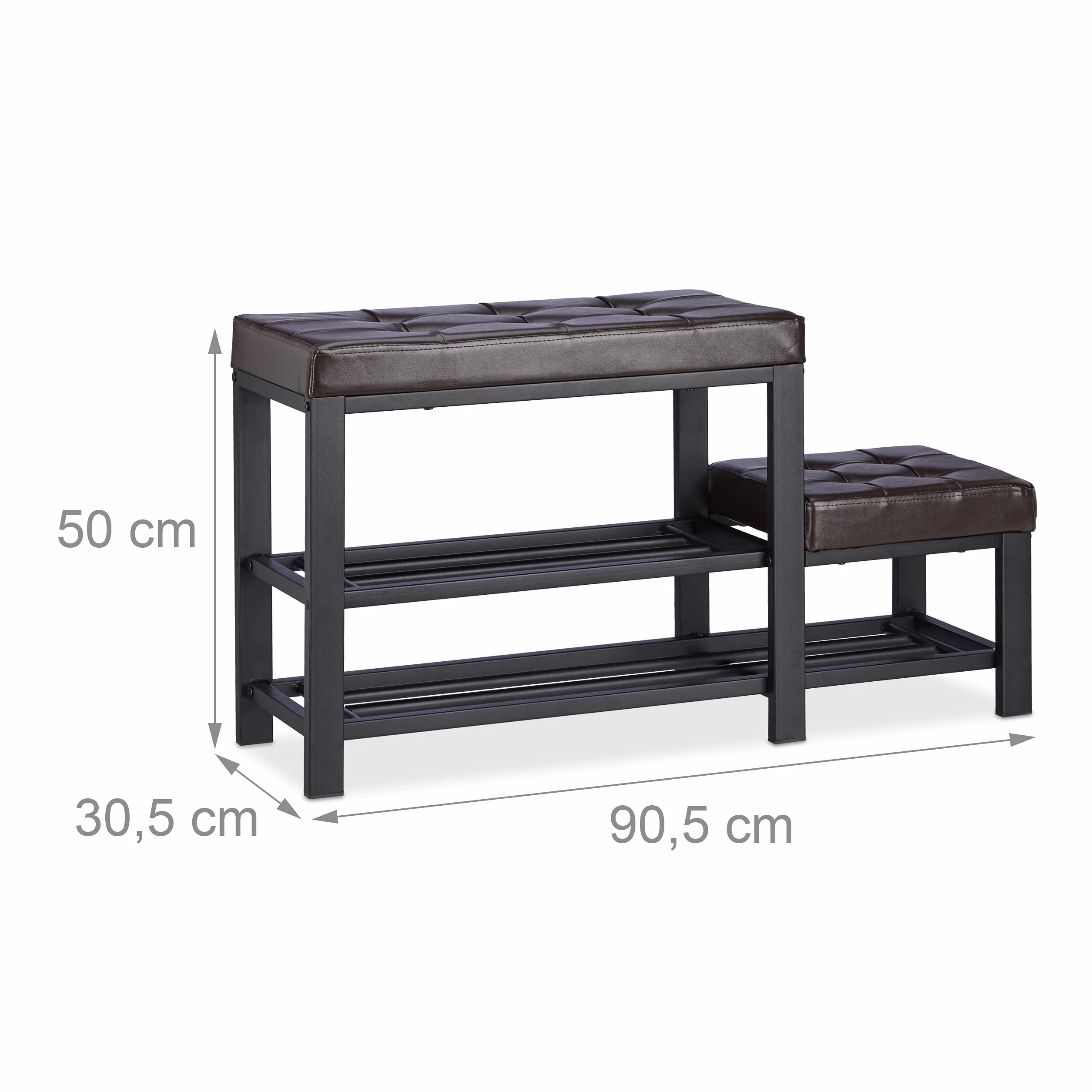 Relaxdays Ławka na buty ze stołkiem siedzisko 2 poziomy 50x90,5x30,5 cm brązowy
