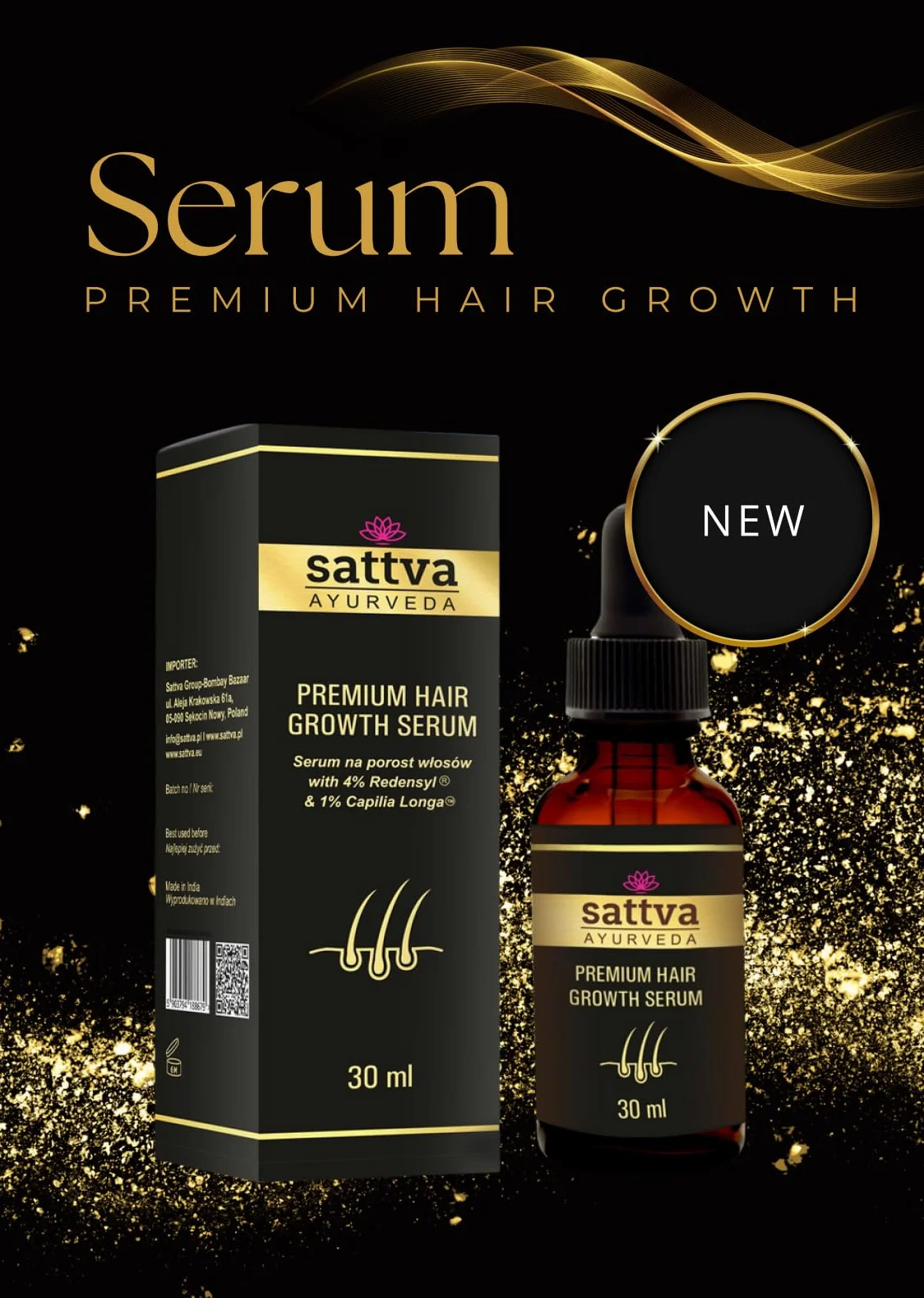 Serum na porost włosów z ekstraktem z rozmarynu i Redensyl firmy Sattva Ayurveda do skutecznego leczenia wypadania włosów u kobiet i mężczyzn