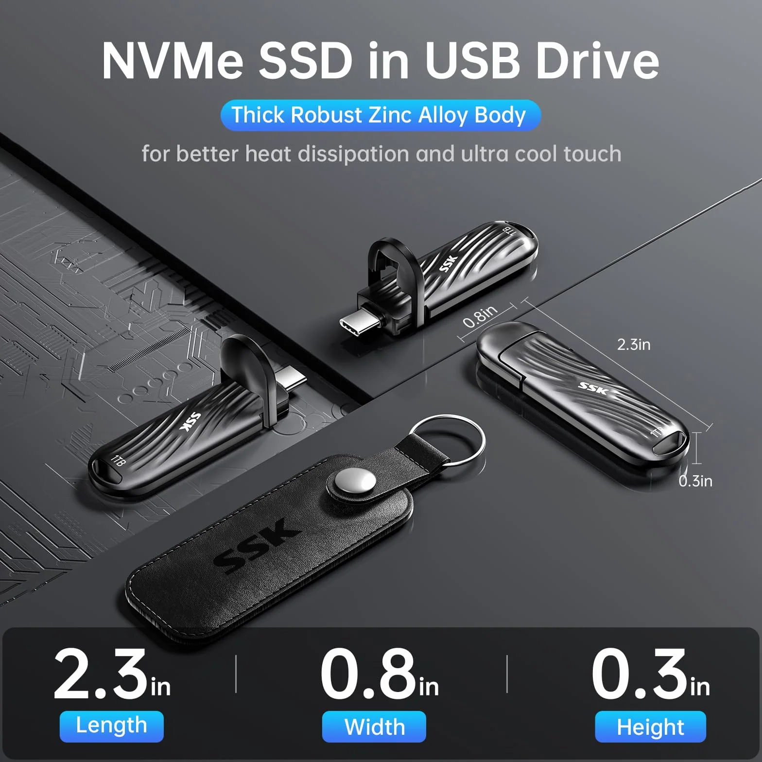 SSK Dysk SSD zewnętrzny 1TB USB C do 2000 MB/s, przenośny dysk SSD USB 3.2 Gen 2X2 Memory Stick, zewnętrzne dyski półprzewodnikowe o bardzo niskim poborze mocy