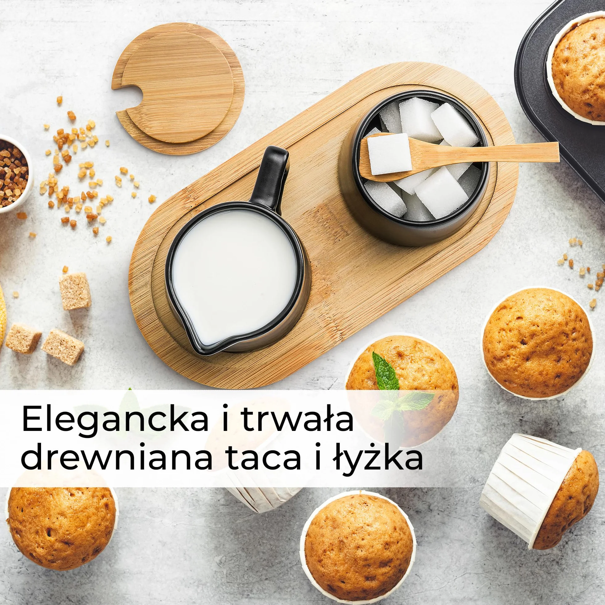 MIAMIO Zestaw do serwowania cukru i śmietany z pokrywką i łyżką/ceramicznymi akcesoriami do baru kawowego - nadaje się do kuchenki mikrofalowej i zmywarki (czarny)