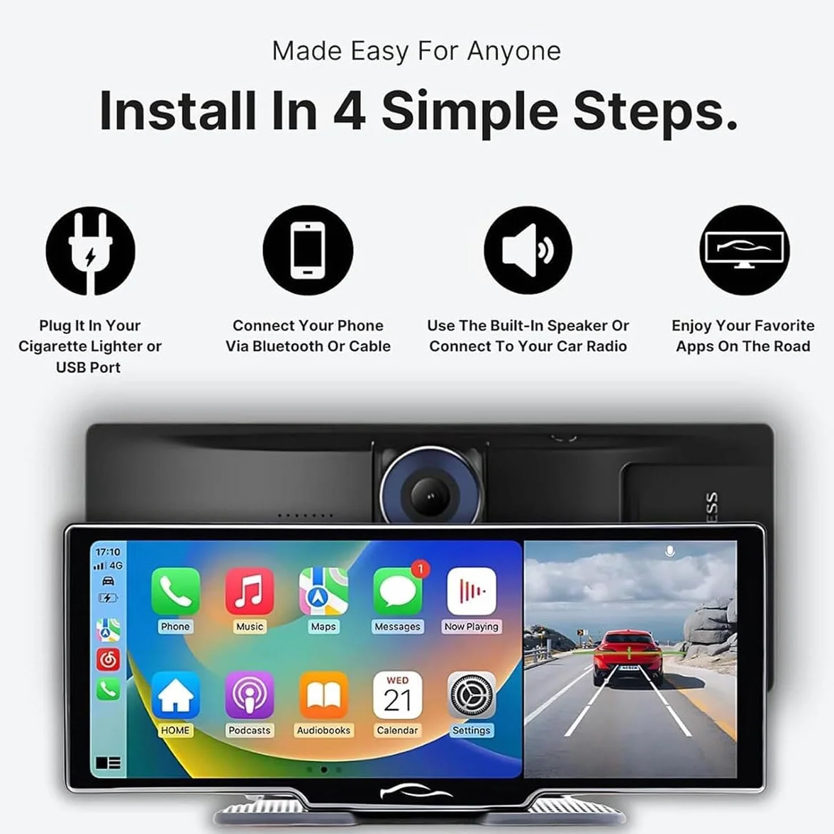 Cartablet Pro Max 2025 Flexscreen ProCarplay bezprzewodowy wyświetlacz z kamerą 4Kam, 10,26" przenośny wyświetlacz HD Carplay i automatyczny, kamera zapasowa 1080P, wyświetlacz HD IPS, nawigacja GPS