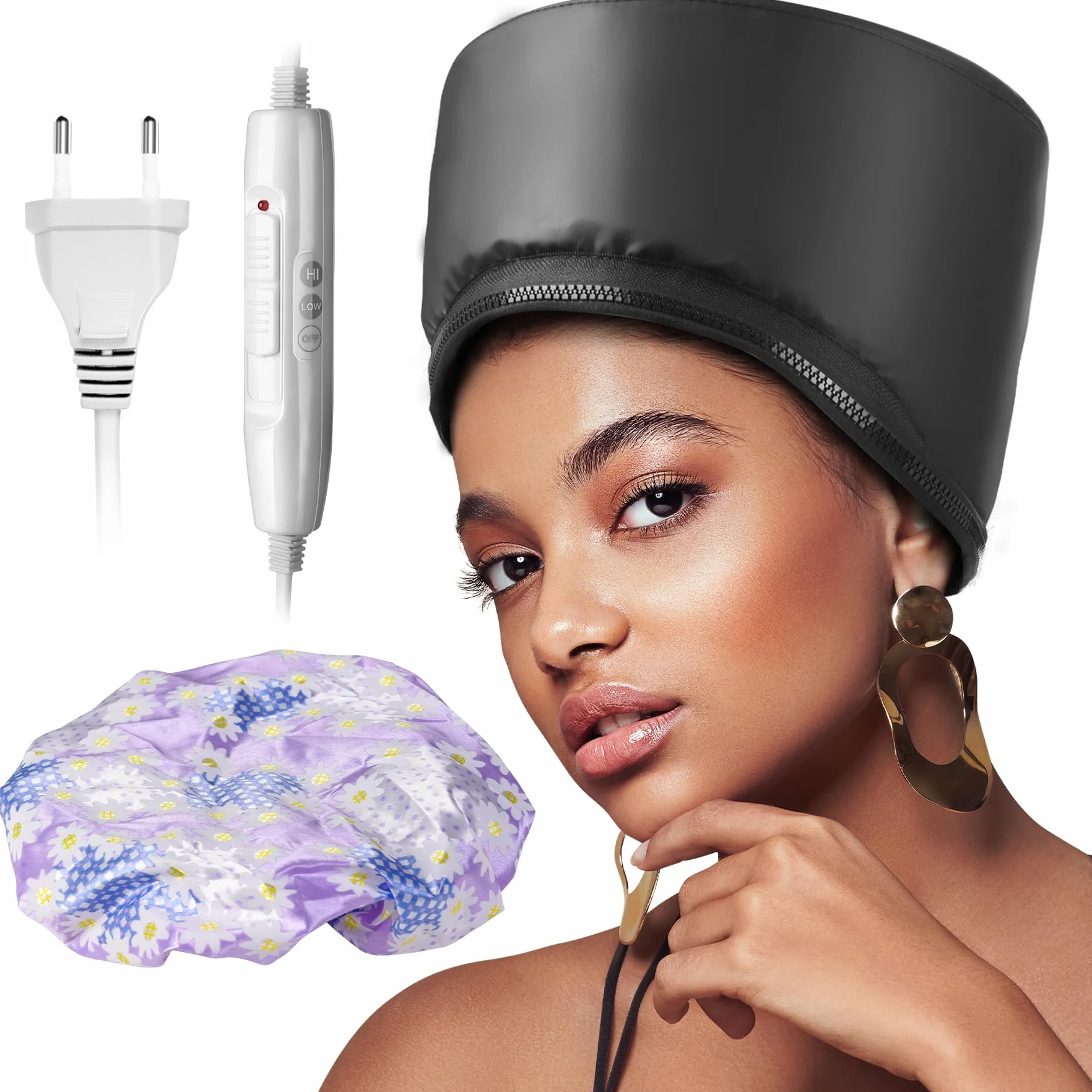 Czepek do głębokiego odżywiania, czapka termiczna do pielęgnacji włosów, czepek parowy do głębokiego odżywiania włosów afro, pielęgnacja spa do użytku domowego, 2 tryby temperatury