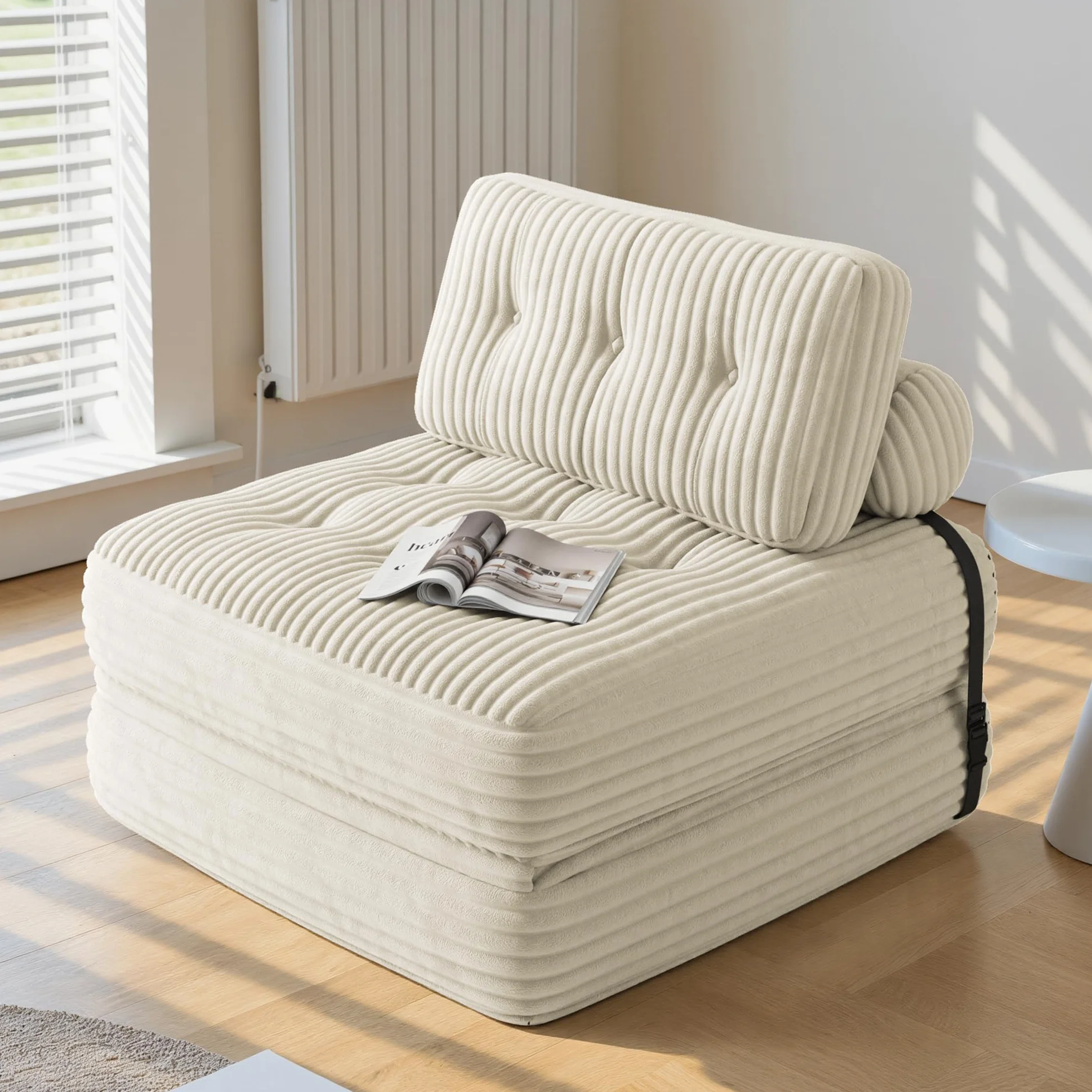 Składana sofa rozkładana 2 w 1 sztruksowa 190 x 85 cm biały