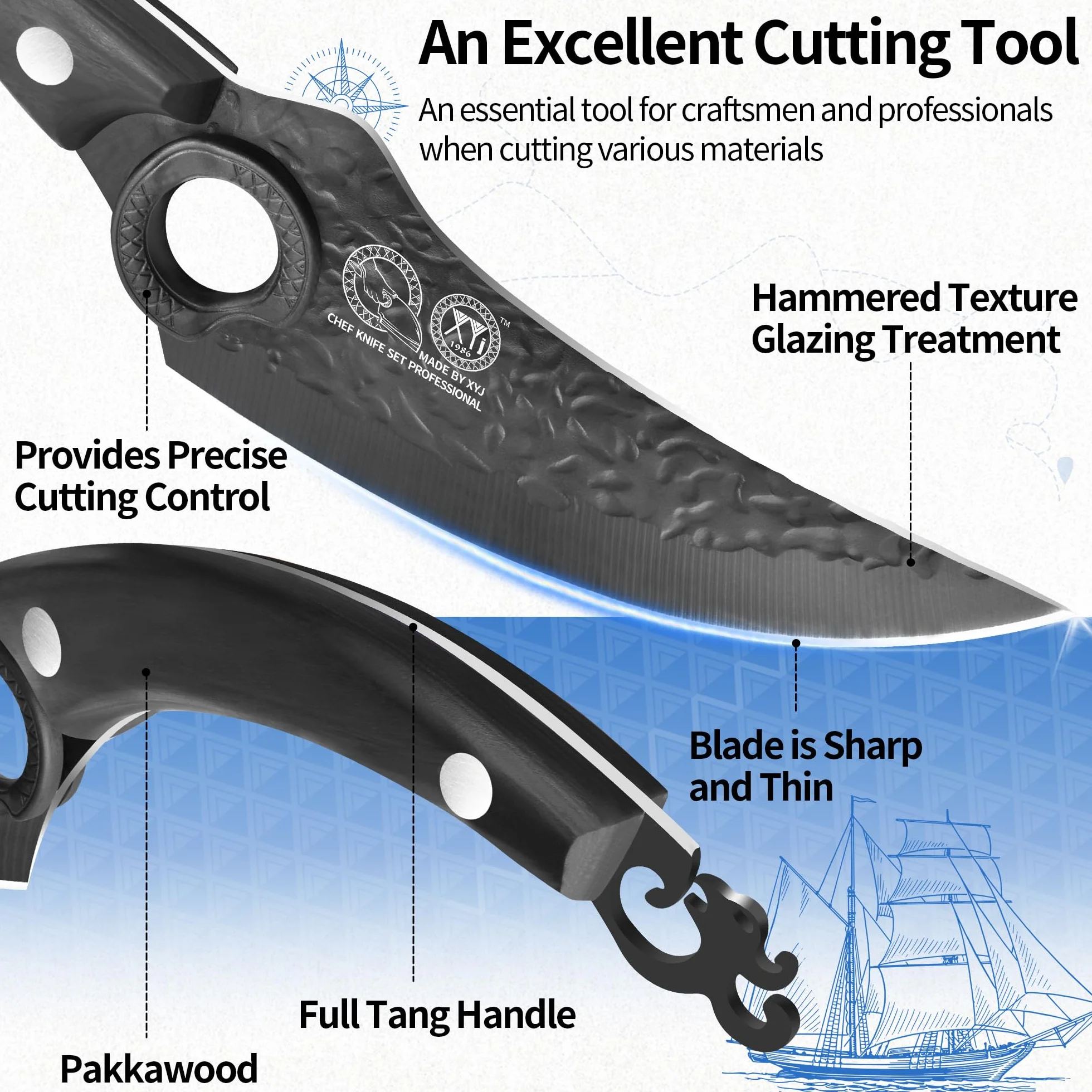 Forged Boning Knife 6 Inch, High Carbon Steel, Full Tang Wood Handle, Chef Knife with Sheath