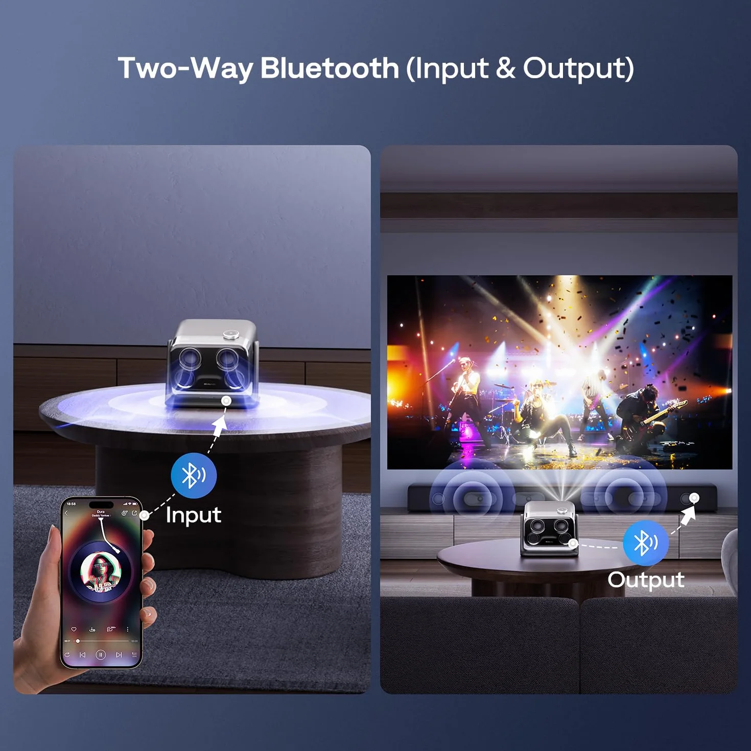 Aurzen Boom Mini 4 w 1 inteligentny projektor z Google TV, kino domowe i projektor zewnętrzny z obsługą 4K, dźwięk Dolby 20 W, projektor 500 ANSI, autofokus ToF i korekcja trapezu