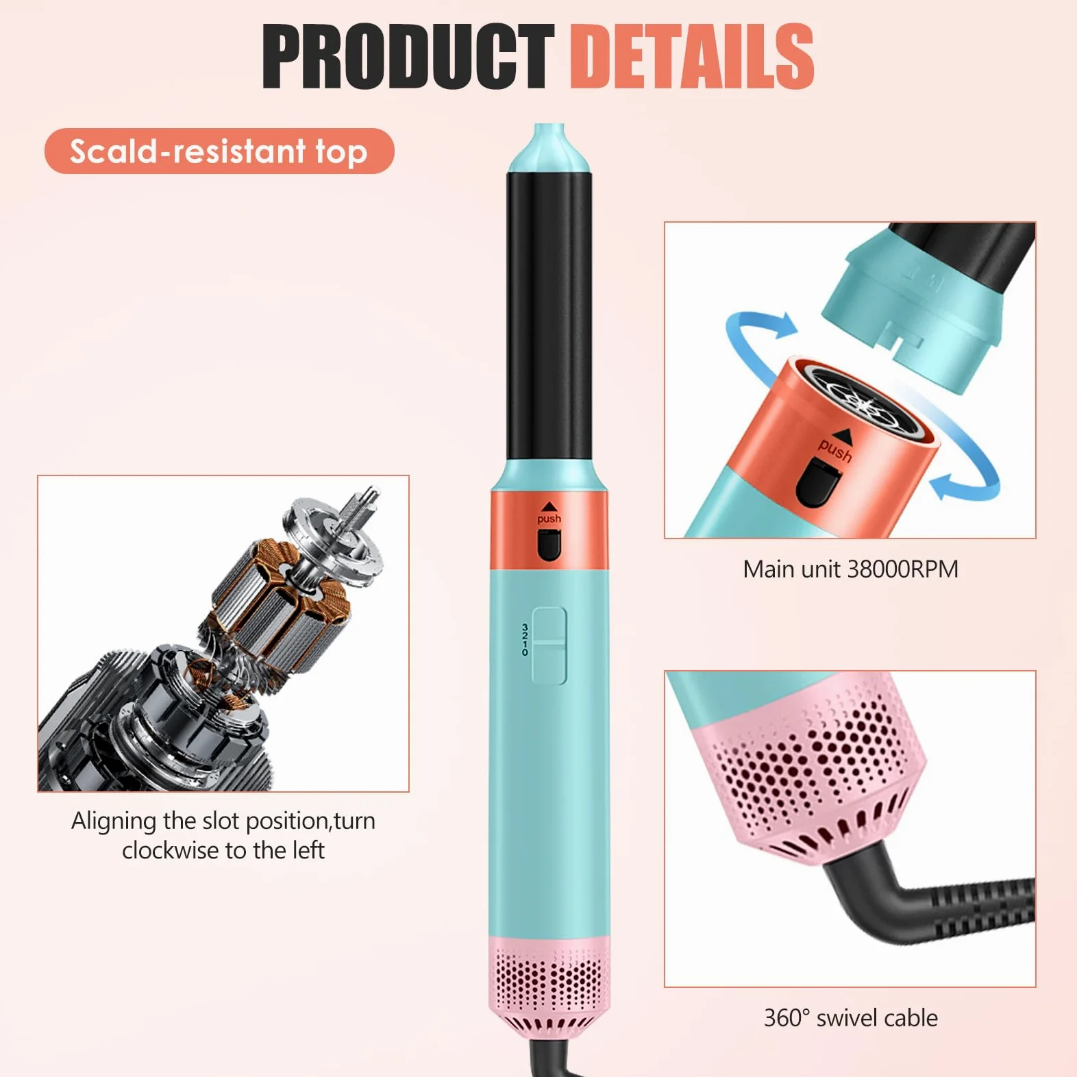 One-Step Styler, wielozadaniowa szczotka grzewcza do spłukiwania, 5 w 1 z suszarką do włosów, obrotowa szczotka dmuchająca do włosów, technologia ceramiczna, suszenie, kręcenie, prostowanie