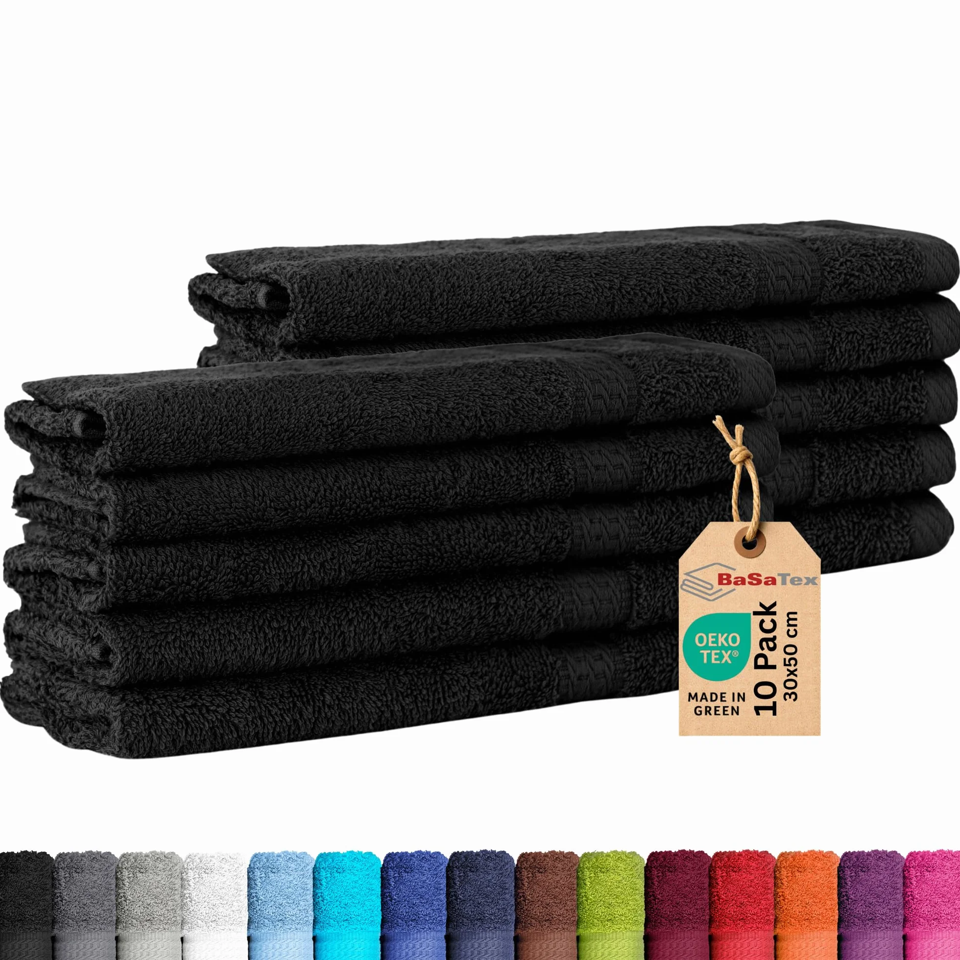 BaSaTex Zestaw 10 ręczników frotte 30x50 czarny 100% bawełny Öko-Tex Made in Green