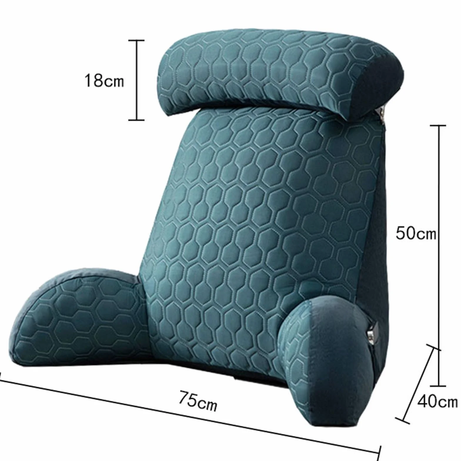 Extra-Large Reading Pillow with Arm Rests Ergonomic Back Support for Bed Sofa Lumbar Support Cushion Washable Cover Dark Green