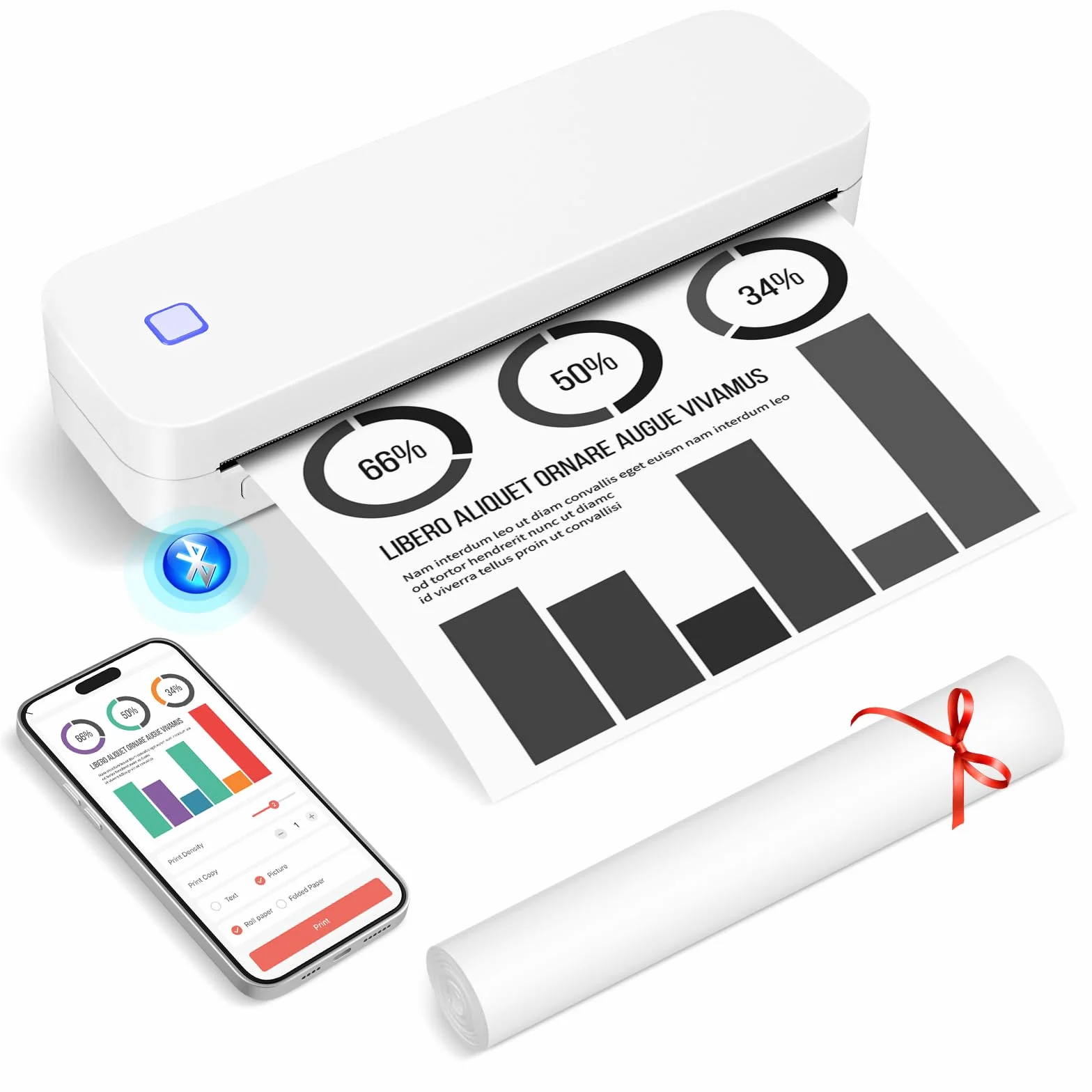 GuKKK Przenośna drukarka termiczna A4, mała drukarka termiczna z Bluetooth, mobilna drukarka bezprzewodowa, obsługuje drukarkę termiczną A4 210 x 297 mm, kompatybilna z systemem Android i iOS, do