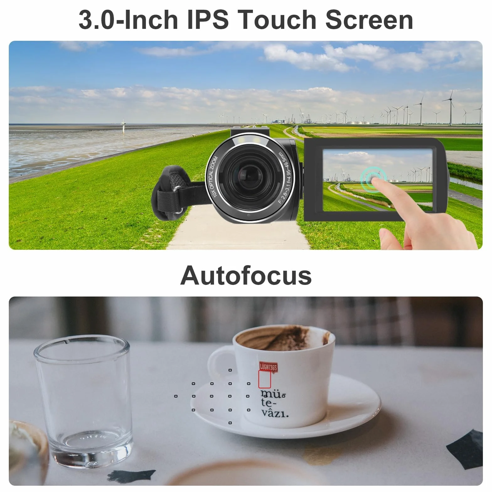 ORDRO Kamera wideo 4K Kamkorder Ultra HD z 10-krotnym zoomem optycznym i 120-krotnym zoomem cyfrowym, WiFi Vlogging automatyczne ustawianie ostrości kamery cyfrowe z kartą pamięci 32GB