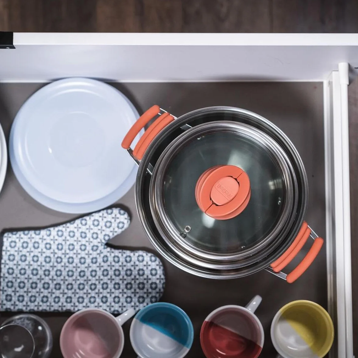 Tefal Opti'Space Zestaw 3 garnków 18/20/24 cm + pokrywki szklane indukcyjne stal nierdzewna