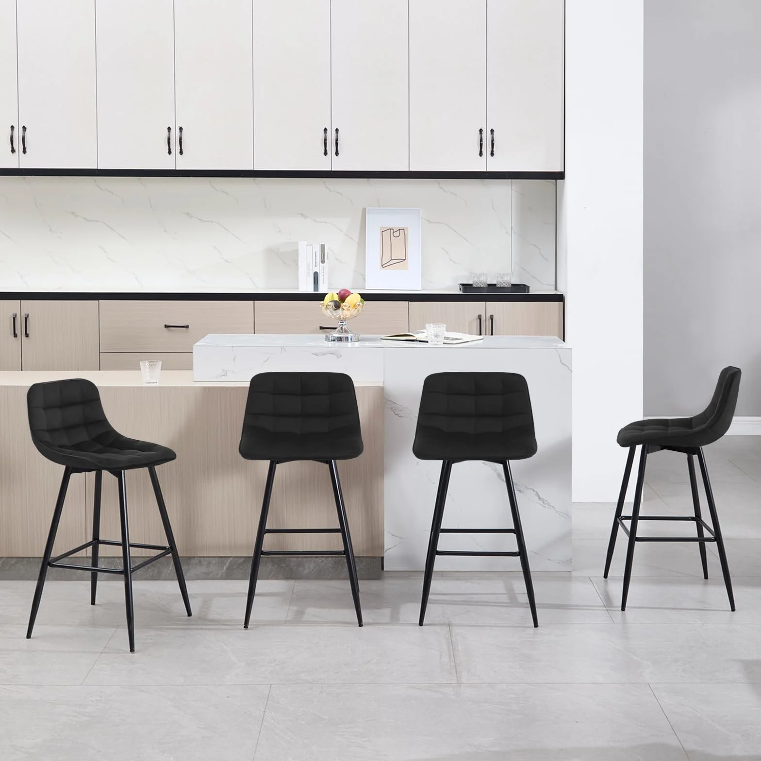 WOLTU Zestaw 2 Designerskich Krzeseł Barowych, Stołek Barowy z Podnóżkiem, Stołek Bistro