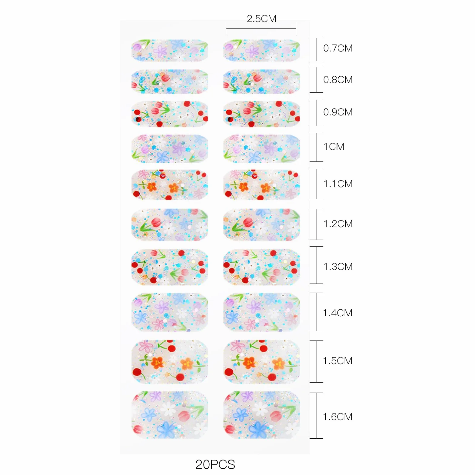 JMEOWIO Naklejki żelowe do paznokci Kolorowy kwiat Brokat Częściowo utwardzone żelowe paski/owijki do paznokci Materiały UV/LED Nail Art Zdobienie paznokci Akcesoria dekoracyjne