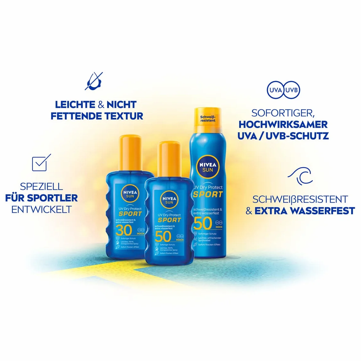 NIVEA SUN UV Dry Protect Sport Solar Spray SPF 50 (200 ml) 100% przezroczysty i chłodzący, odporny na pot i wyjątkowo wodoodporny spray przeciwsłoneczny