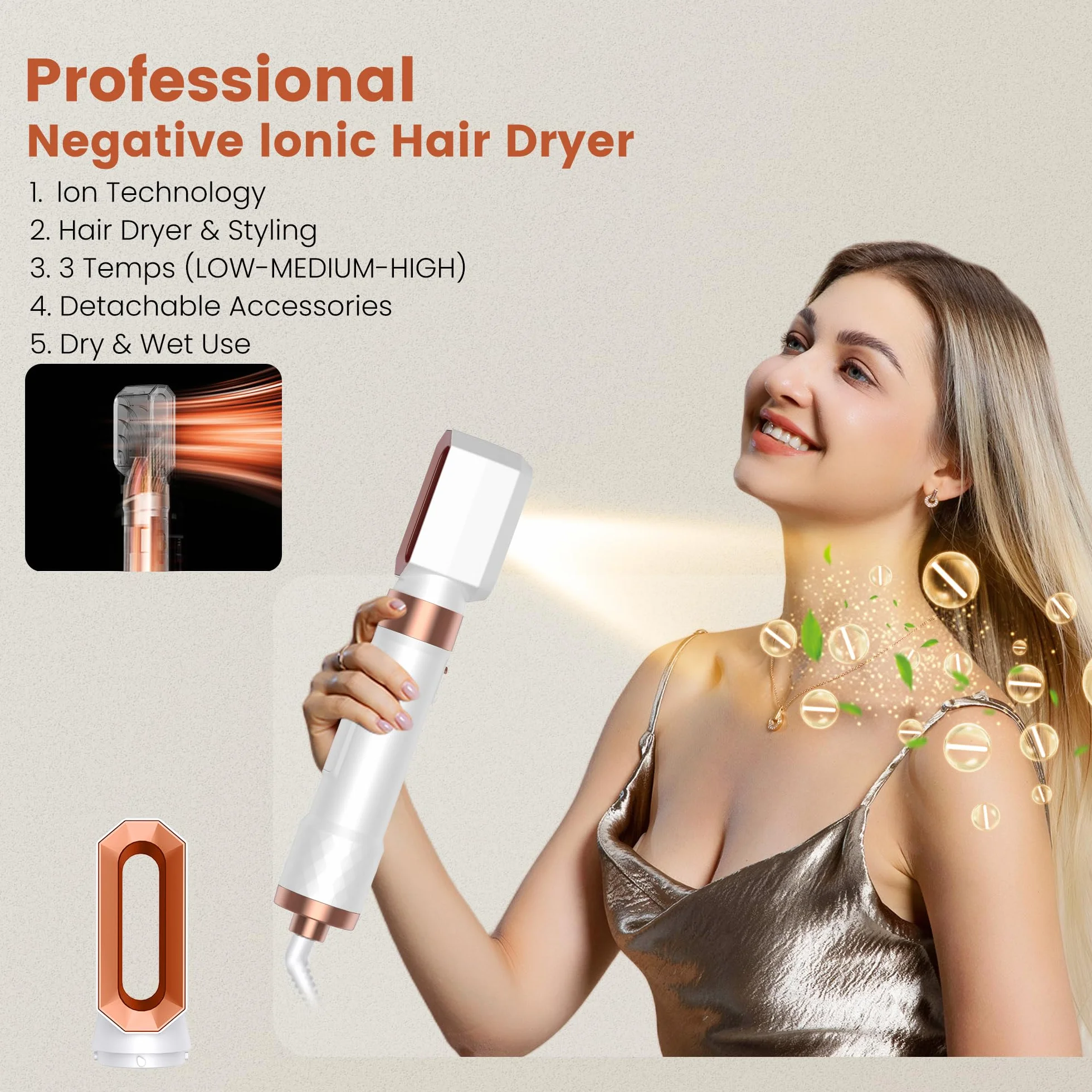 Styler do włosów 5 w 1, 5 w 1, z okrągłą suszarką do włosów, szczotką z ciepłym powietrzem, suszarką do włosów, lokówką powietrzną, szczotką do prostowania, urządzeniem do stylizacji włosów do