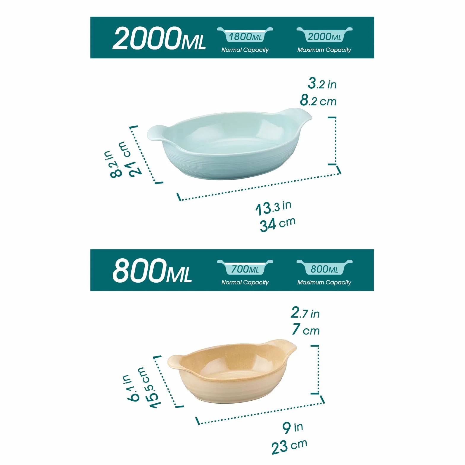 vancasso Prestige Zestaw 2 prostokątnych kamionkowych dań do pieca do lasagne, Pizze, ciast - 23x15,5x7cm