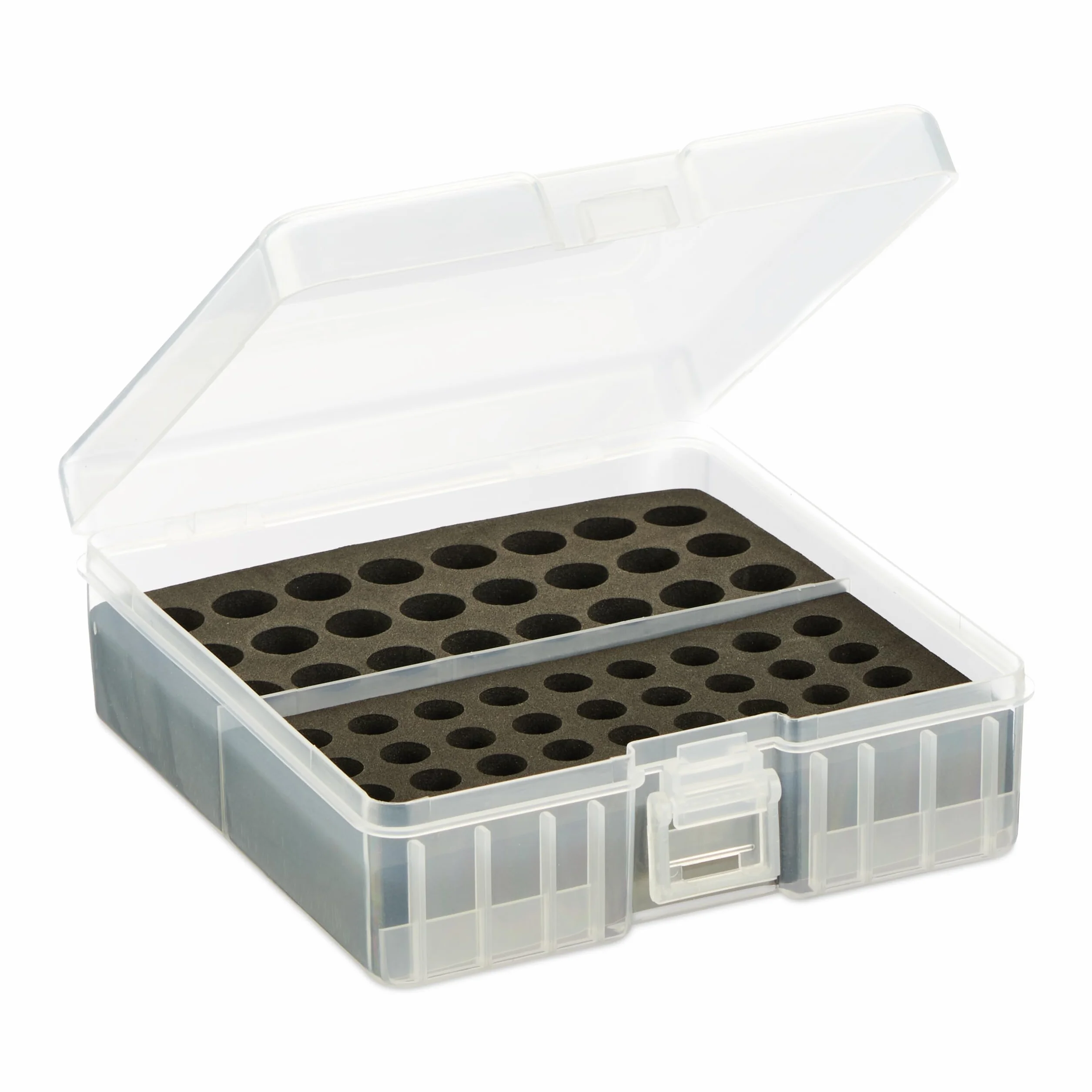 Relaxdays Pudełko na baterie, zestaw 2 sztuk, na 60 baterii AA i AAA, wys. x szer. x gł.: 5,5 x 15 x 15,5 cm, skrzynka na baterie, przezroczysta/czarna
