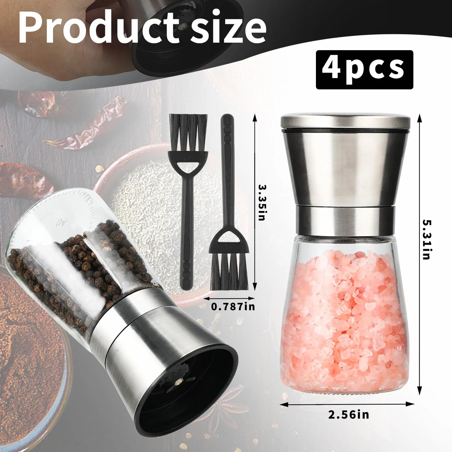 Młynek do soli i pieprzu 2-częściowy zestaw z regulowaną młynką ceramiczną, służy do cięcia grubych przypraw i papryki chili Młynek do przypraw może być również stosowany jako młynek do chili