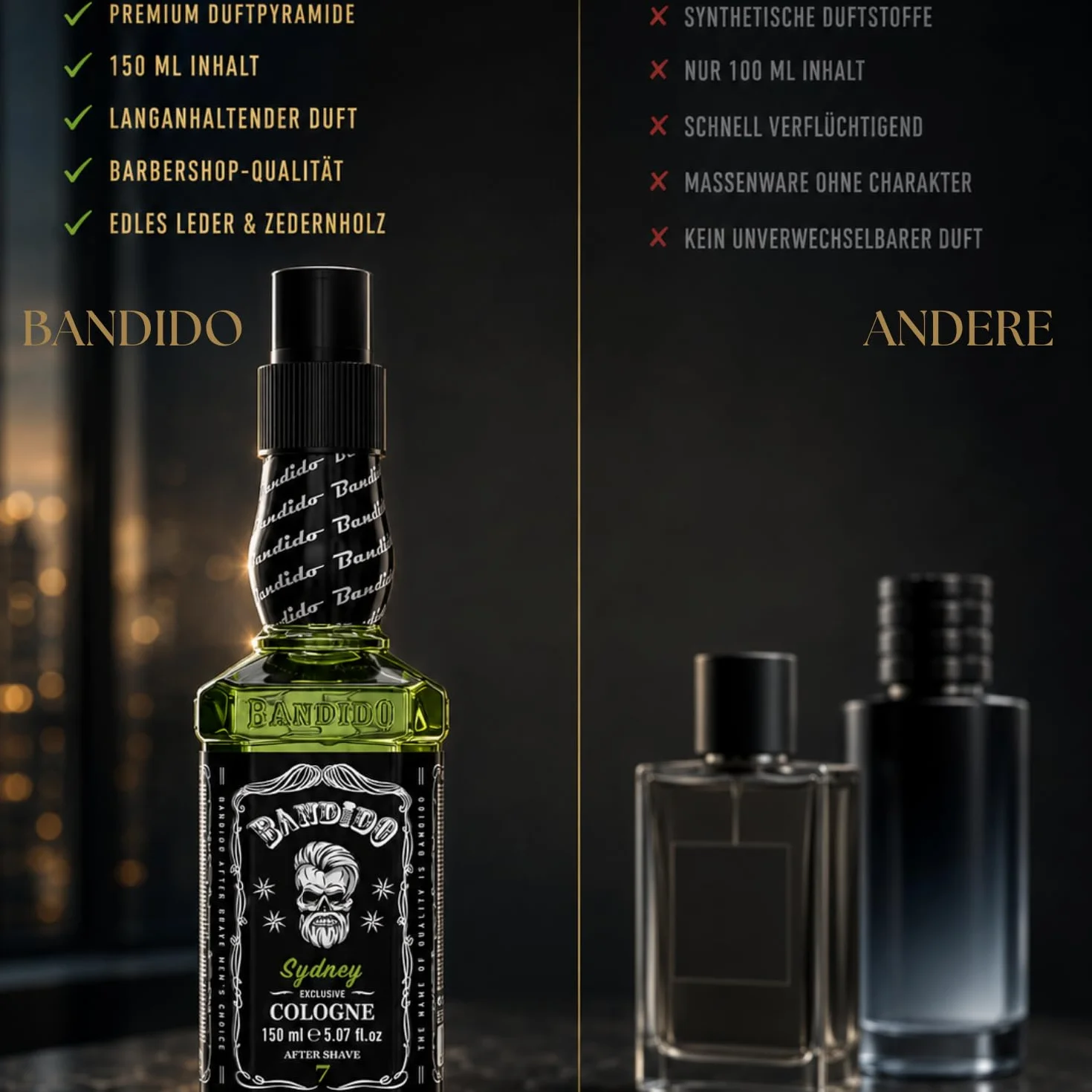 Bandido Woda kolońska męska 150 ml Army After Shave Men zapachowa woda do golenia dla mężczyzn, odświeża, chłodzi długotrwały zapach, zapobiega powstawaniu poparzeń po goleniu (wojskowy, 150 ml)