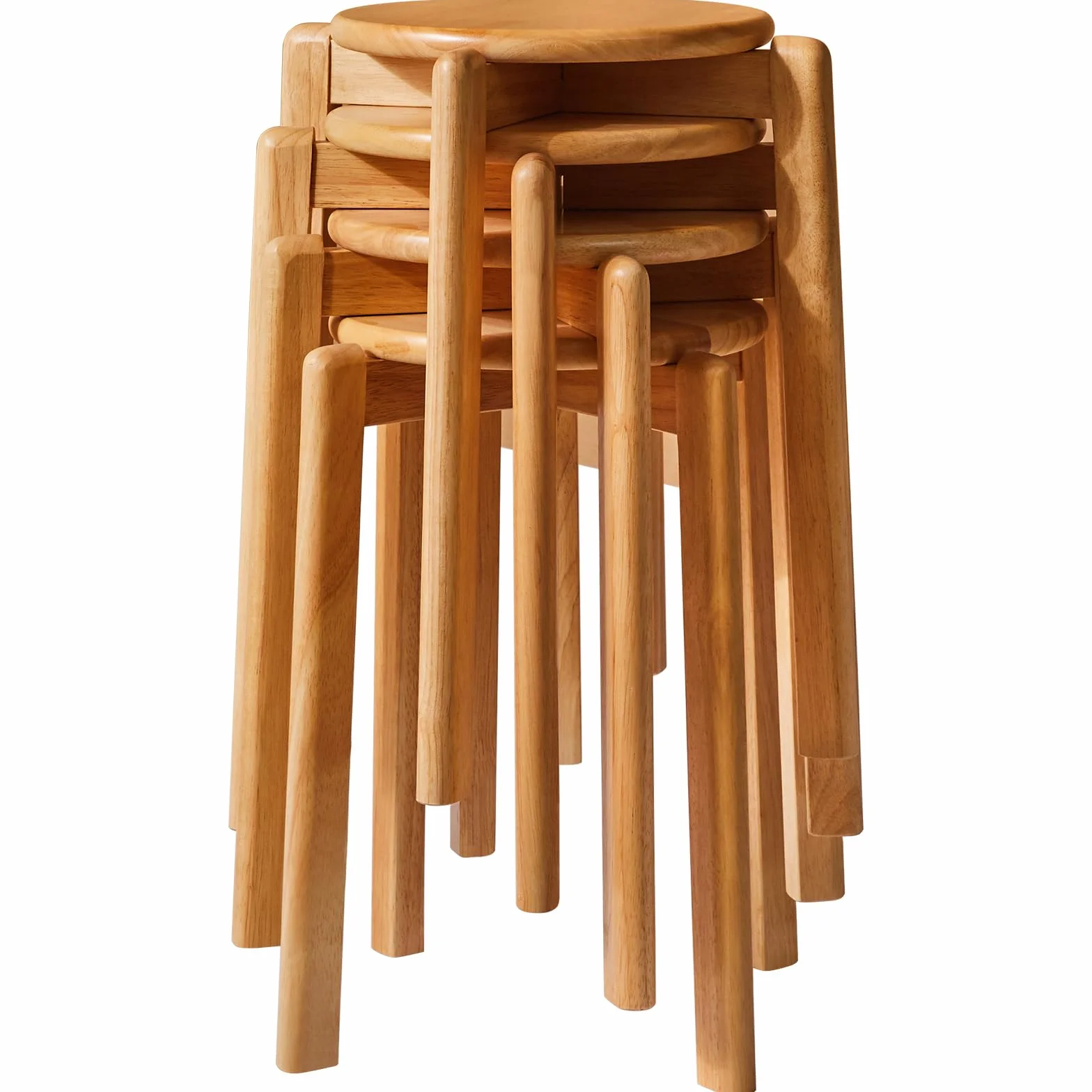 Stołek okrągły z litego drewna 27×27×45 cm naturalny do salonu jadalni kuchni 4 szt.