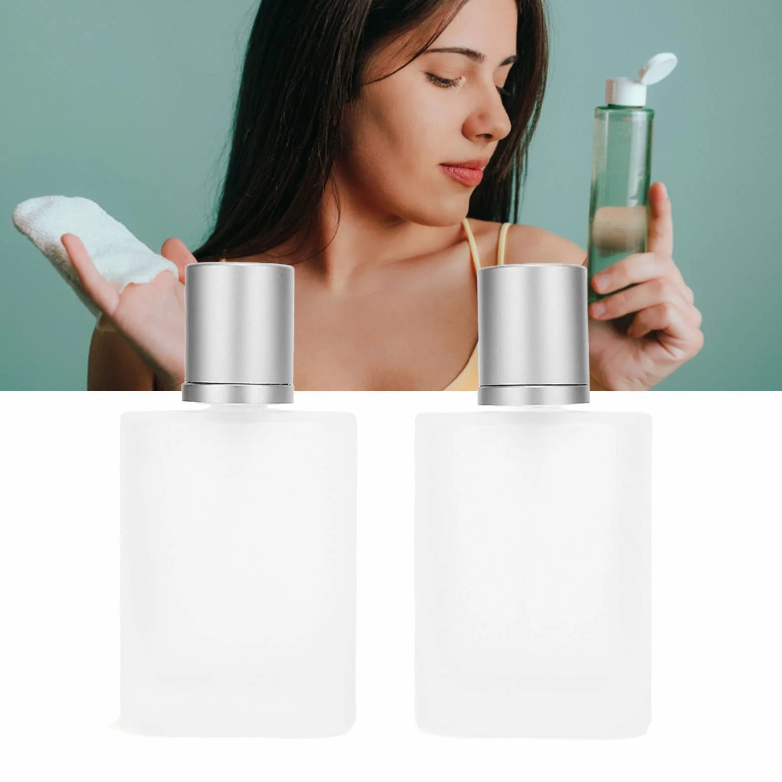2 szt. 50 ml butelka z rozpylaczem do perfum, grube szkło przezroczyste, wielokrotnego napełniania, podróżna pusta butelka, szczelny atomizer do perfum, do olejków eterycznych, podróż do domu