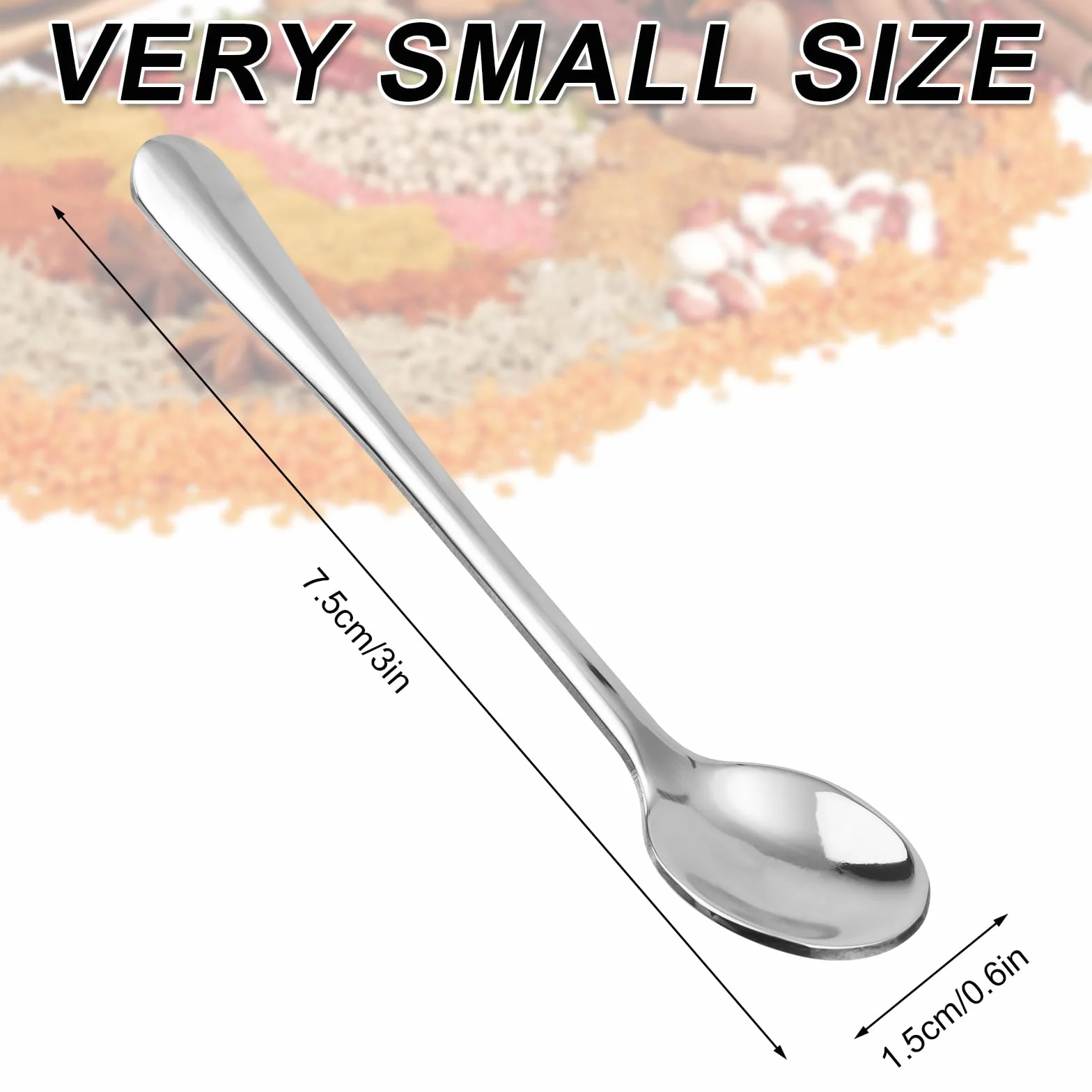 Małe Łyżeczki ze Stali Nierdzewnej 7,5 x 1,5 cm Zestaw 6 Sztuk do Przypraw Soli Cukru Miodu