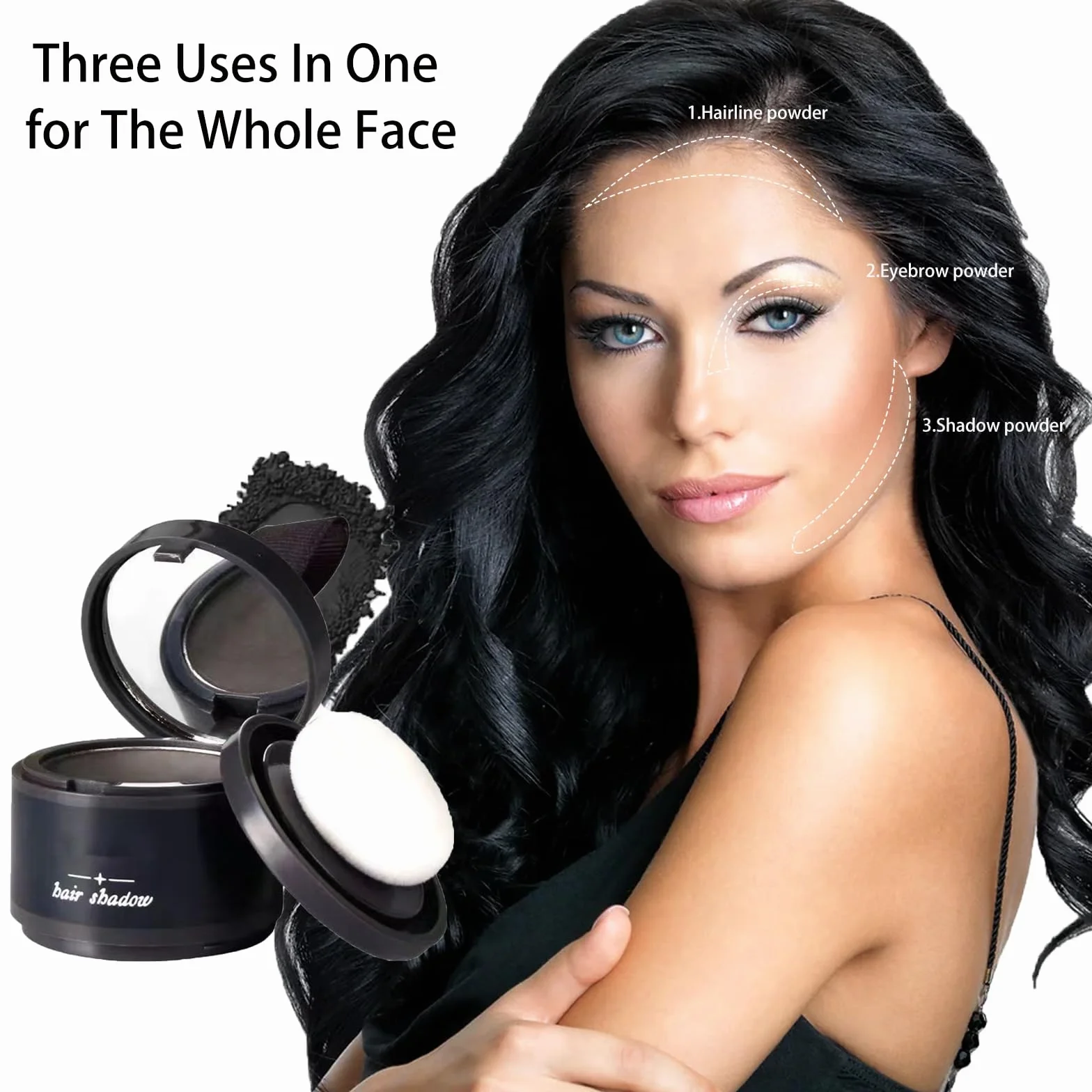 Hairline Powder,Natychmiastowa linia włosów w proszku,proszek z korzeni włosów,pokrywa korzeniowa,linia włosów,do wypełniania rozjaśnionych włosów,korektor korzeni włosów do makijażu dla(czarny)