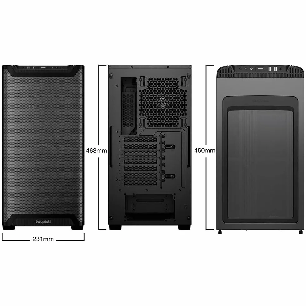 be quiet! Pure Base 501 Airflow Black obudowa PC, 2 fabrycznie zainstalowane wentylatory Pure Wings 3 140 mm PWM, wysokie ciśnienie statyczne, pojemna konstrukcja, kompaktowe wymiary, USB 3.2