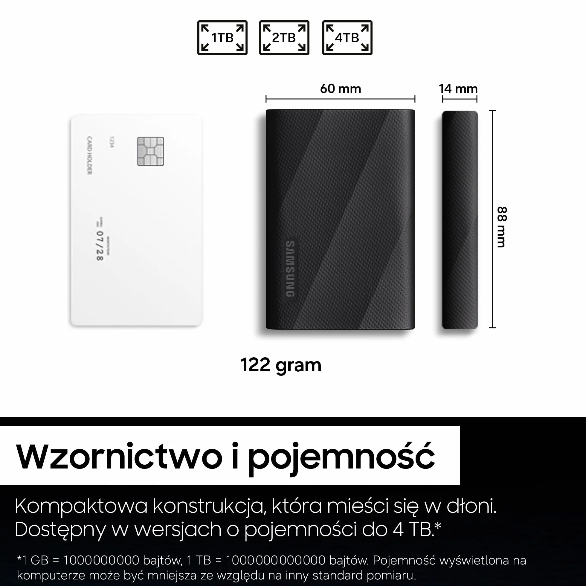 Przenośny dysk SSD Samsung T9, 2 TB, prędkość odczytu 2000 MB/s, prędkość zapisu 2000 MB/s, USB 3.2 Gen 2x2, dla profesjonalistów, zgodny z komputerami Mac, PC, smartfonami, kamerami 12K, MU-PG2T0B/EU